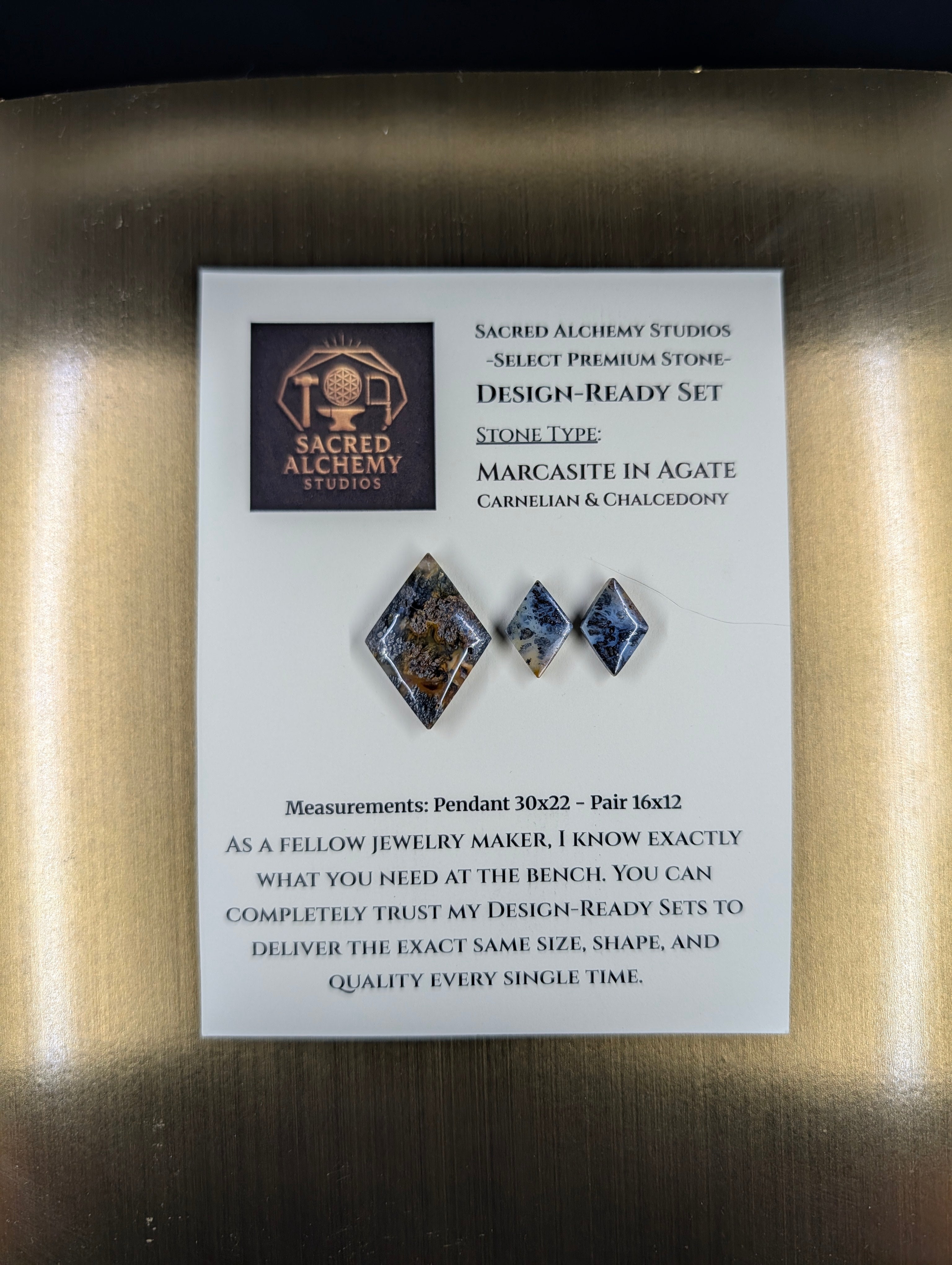 Rhombus Shape - Marcasite in Agate - Sacred Alchemy Select - Design-Ready Set