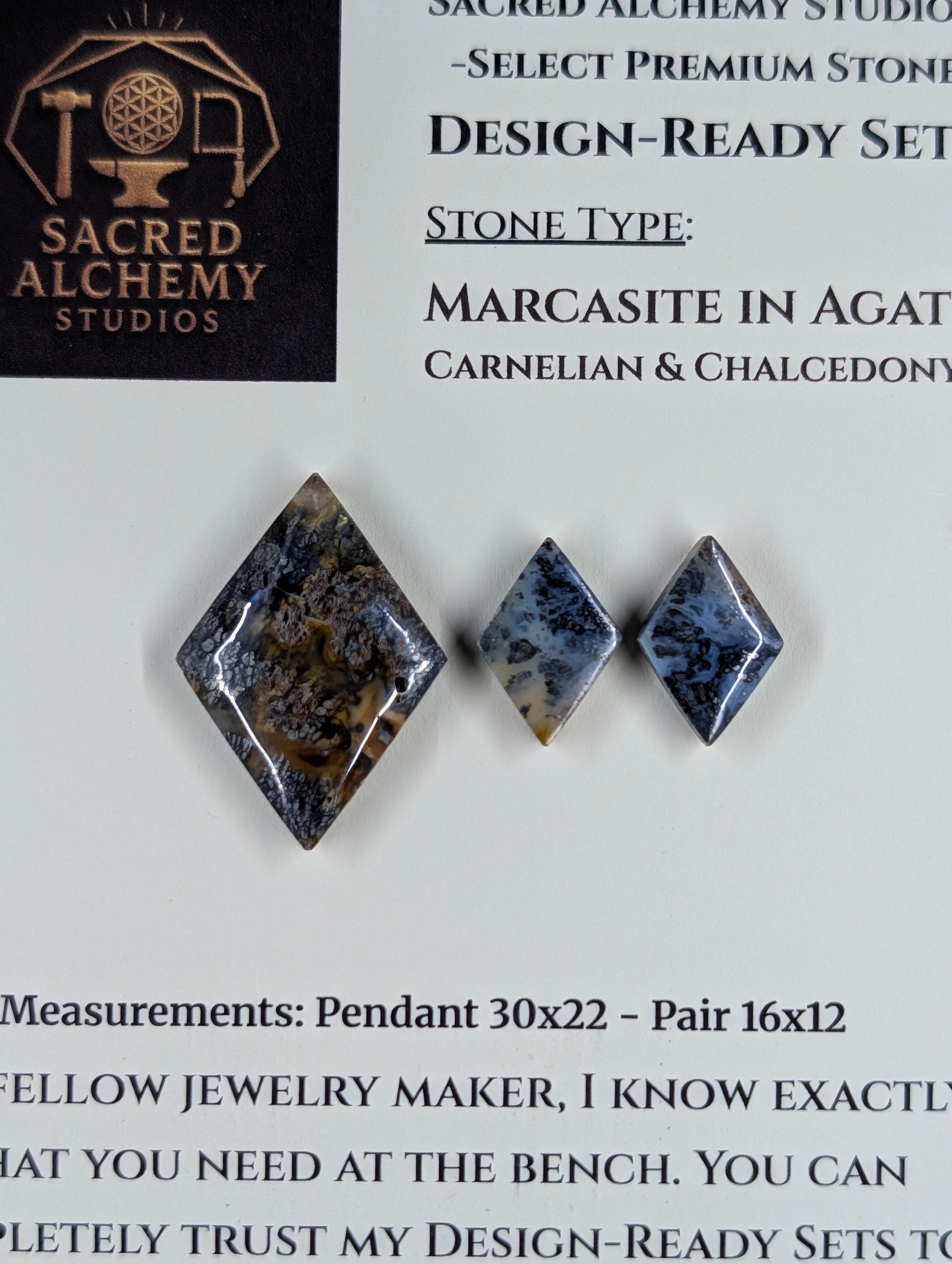 Rhombus Shape - Marcasite in Agate - Sacred Alchemy Select - Design-Ready Set