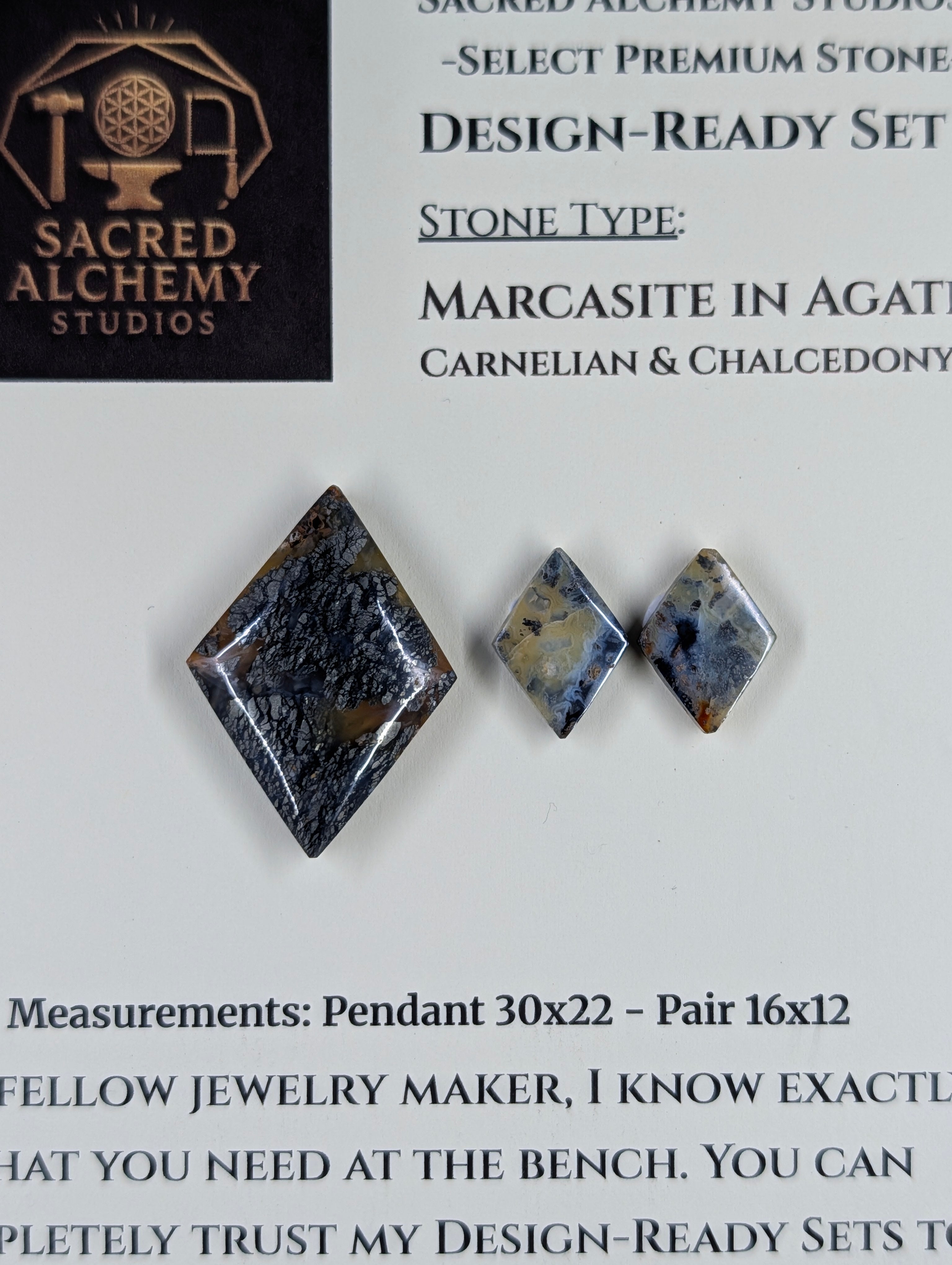 Rhombus Shape - Marcasite in Agate - Sacred Alchemy Select - Design-Ready Set