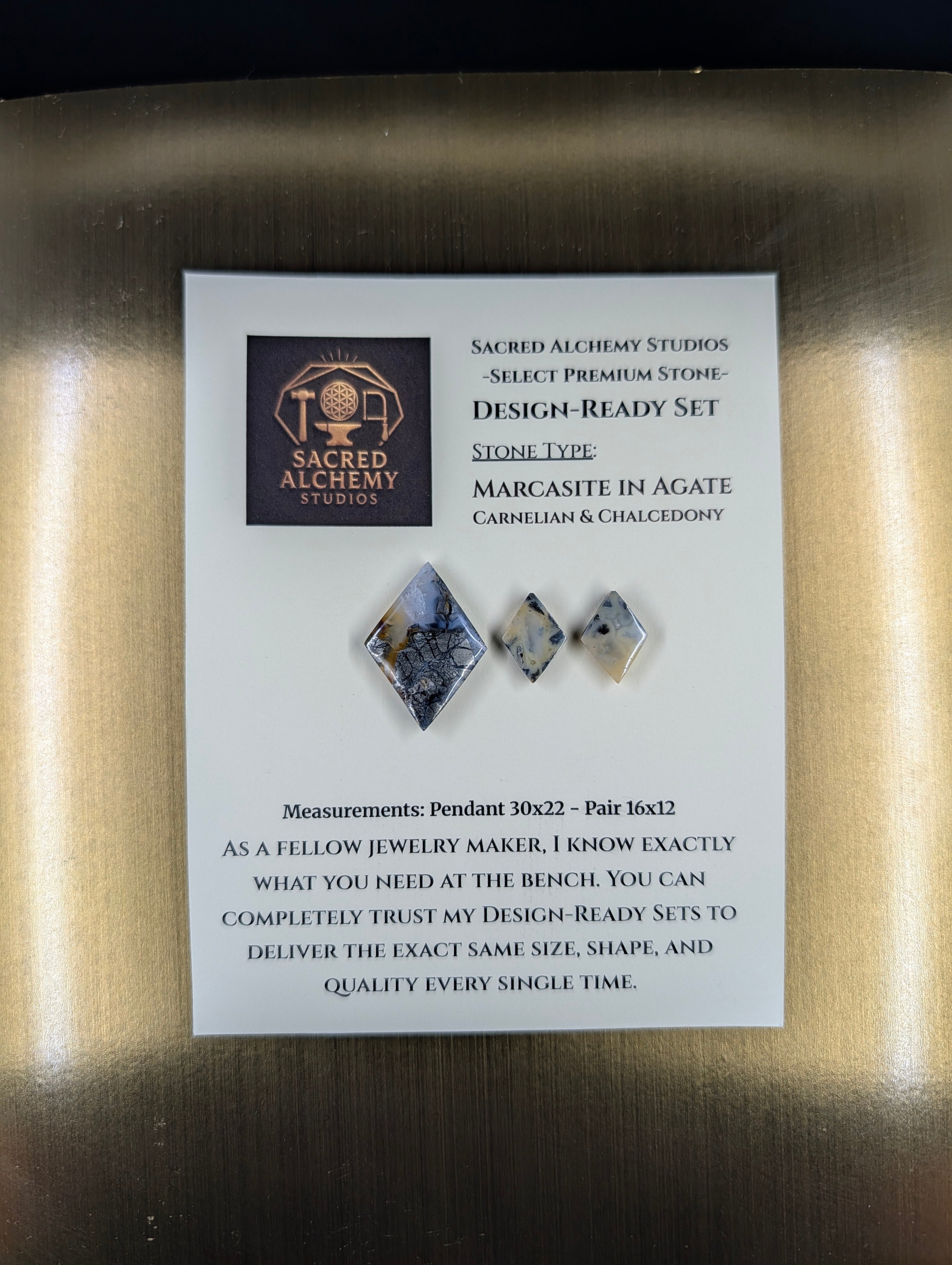 Rhombus Shape - Marcasite in Agate - Sacred Alchemy Select - Design-Ready Set
