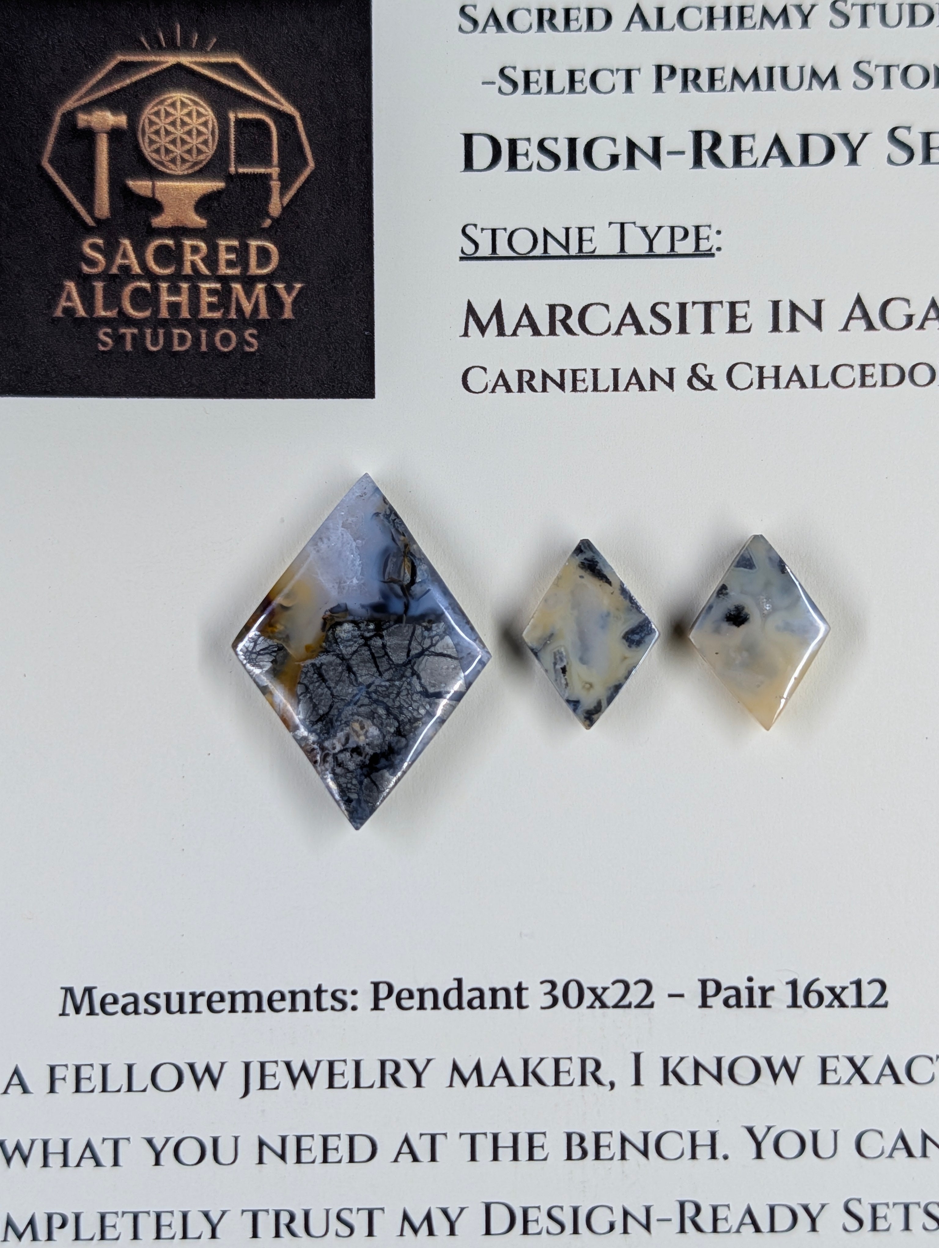 Rhombus Shape - Marcasite in Agate - Sacred Alchemy Select - Design-Ready Set