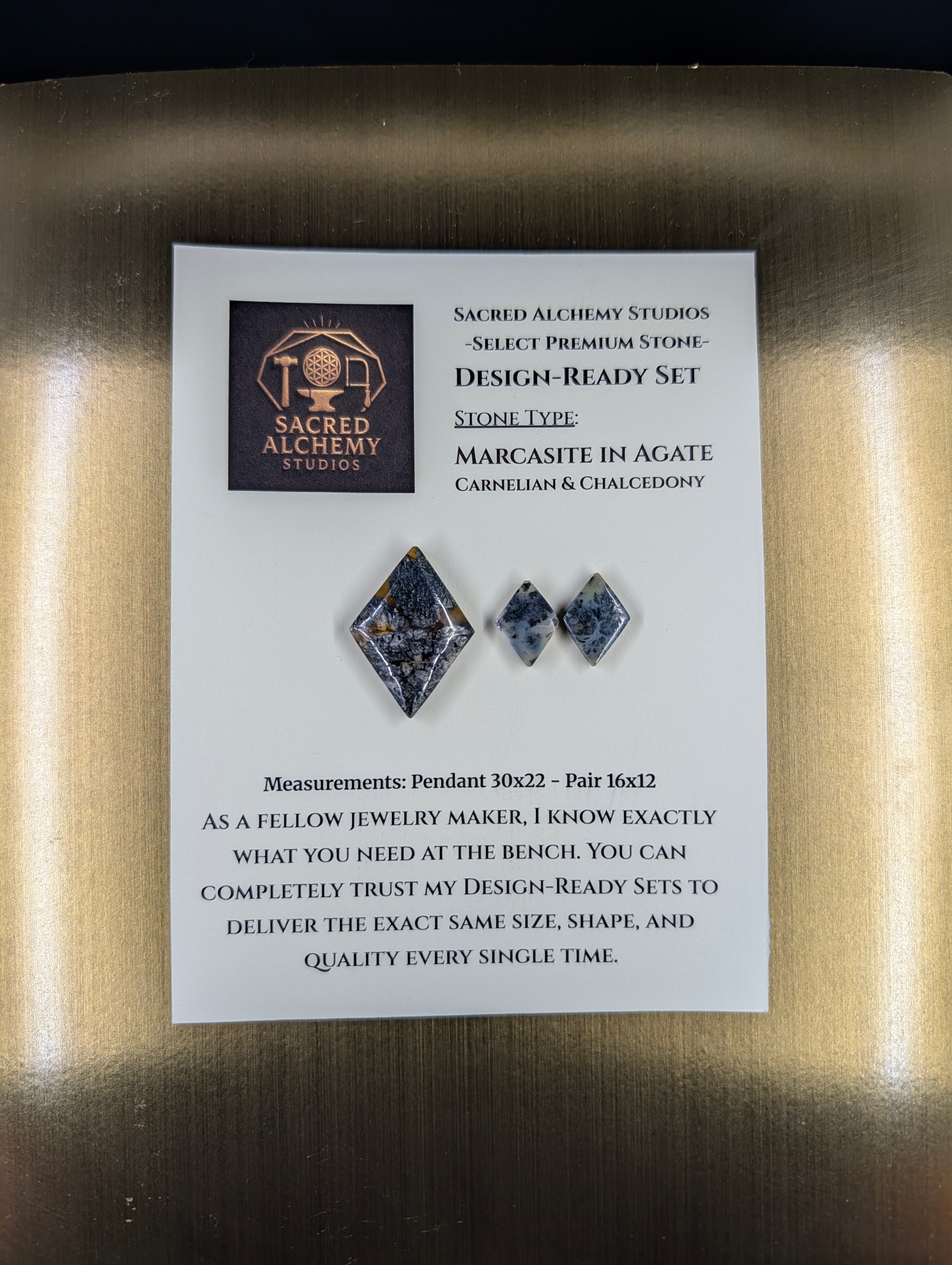 Rhombus Shape - Marcasite in Agate - Sacred Alchemy Select - Design-Ready Set