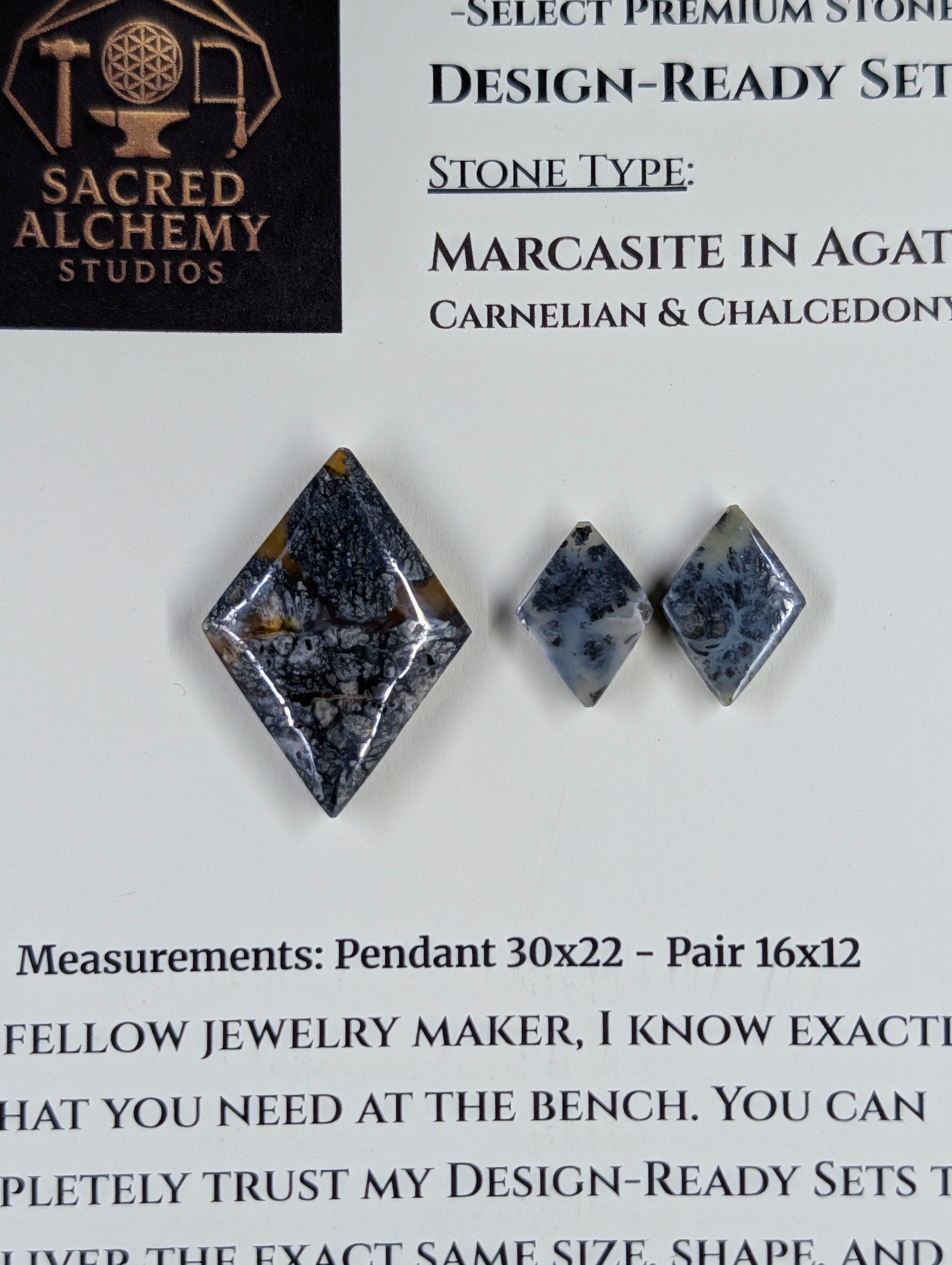 Rhombus Shape - Marcasite in Agate - Sacred Alchemy Select - Design-Ready Set