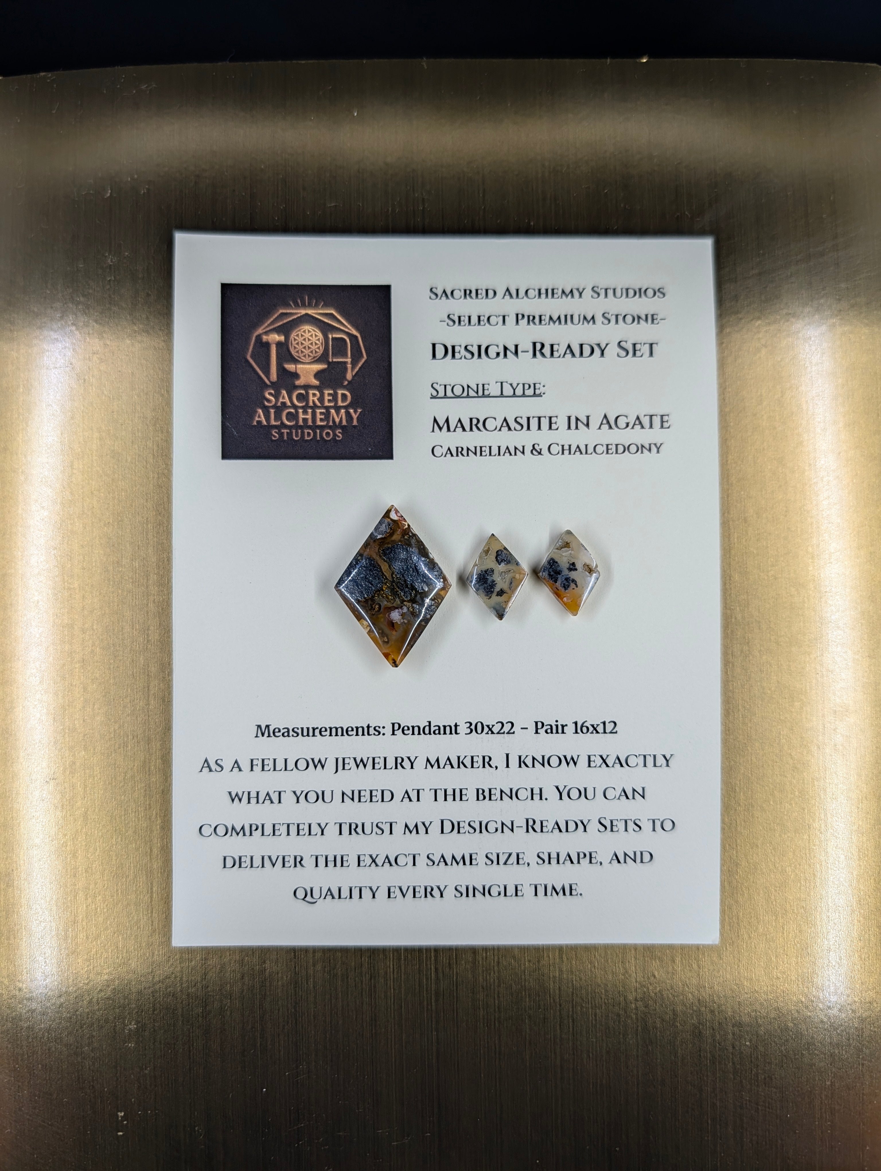 Rhombus Shape - Marcasite in Agate - Sacred Alchemy Select - Design-Ready Set