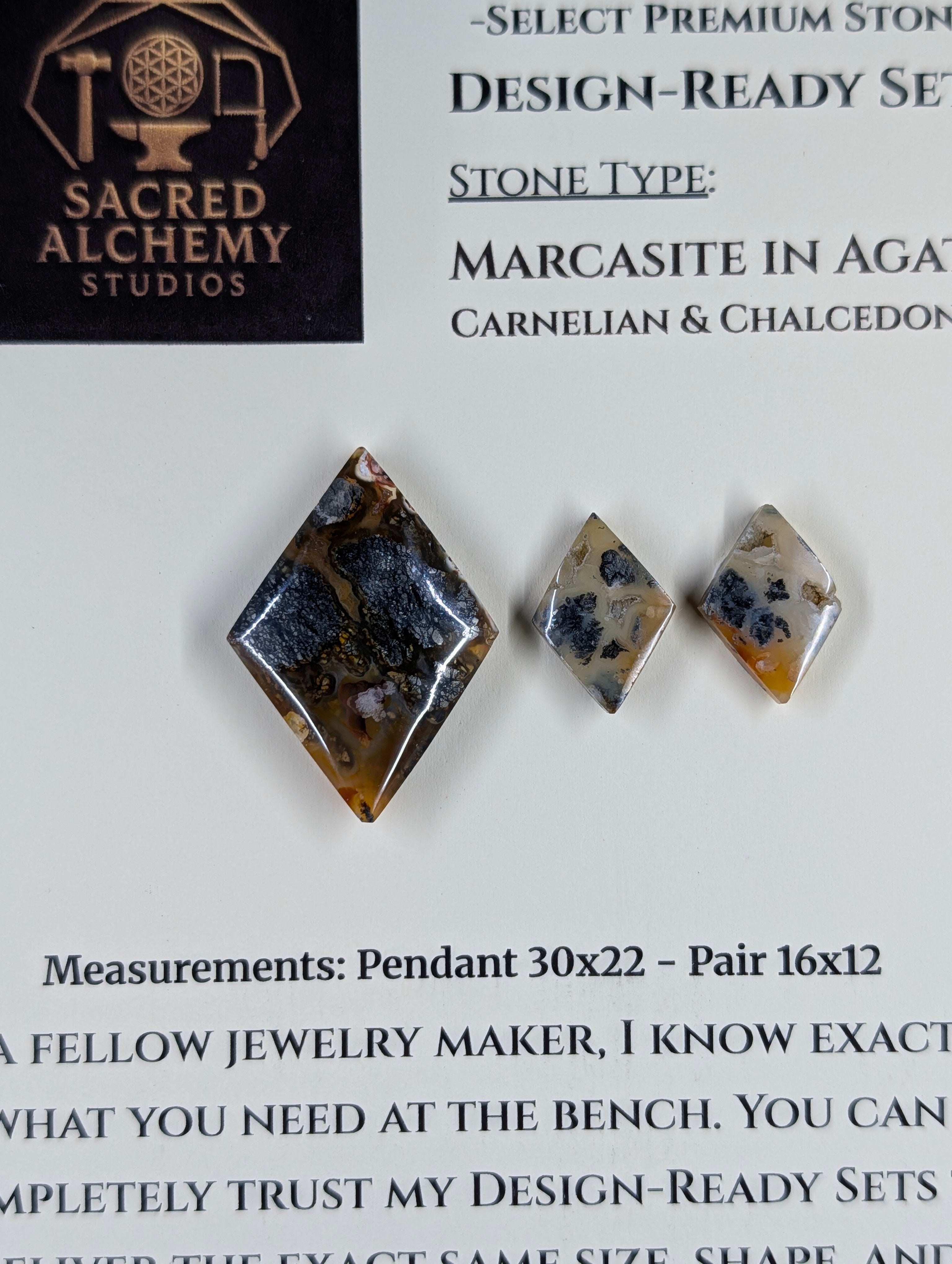 Rhombus Shape - Marcasite in Agate - Sacred Alchemy Select - Design-Ready Set