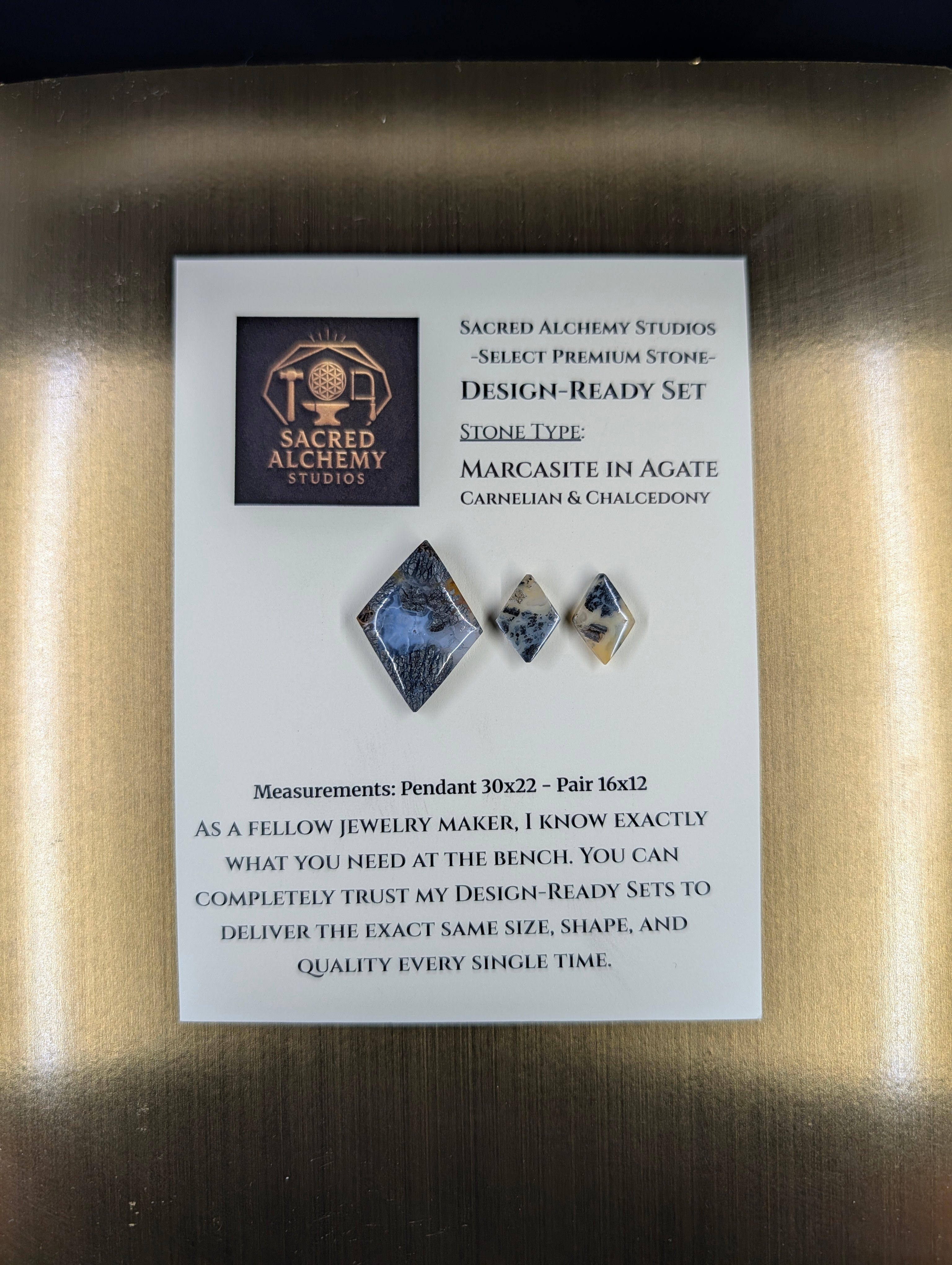Rhombus Shape - Marcasite in Agate - Sacred Alchemy Select - Design-Ready Set