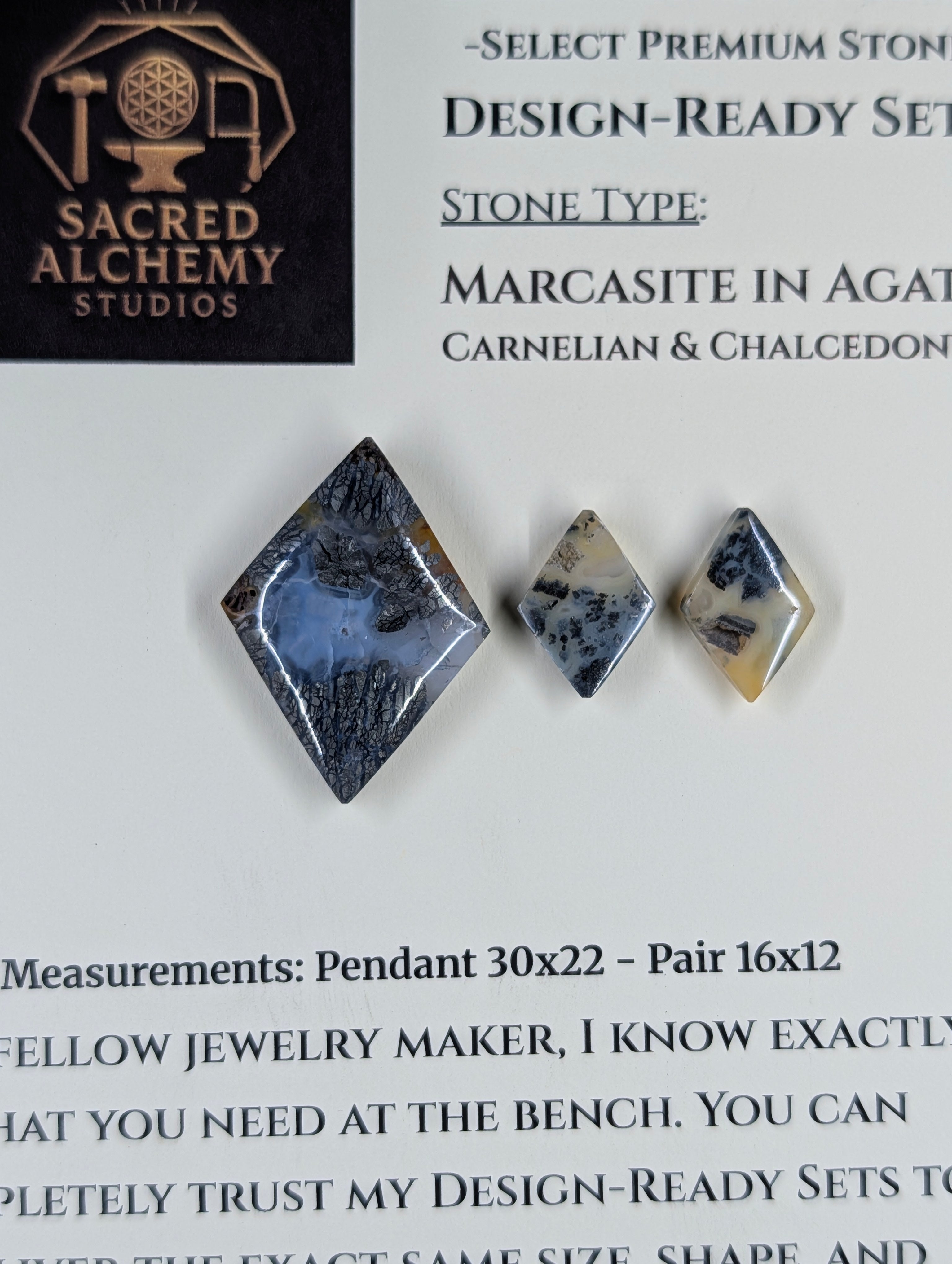 Rhombus Shape - Marcasite in Agate - Sacred Alchemy Select - Design-Ready Set