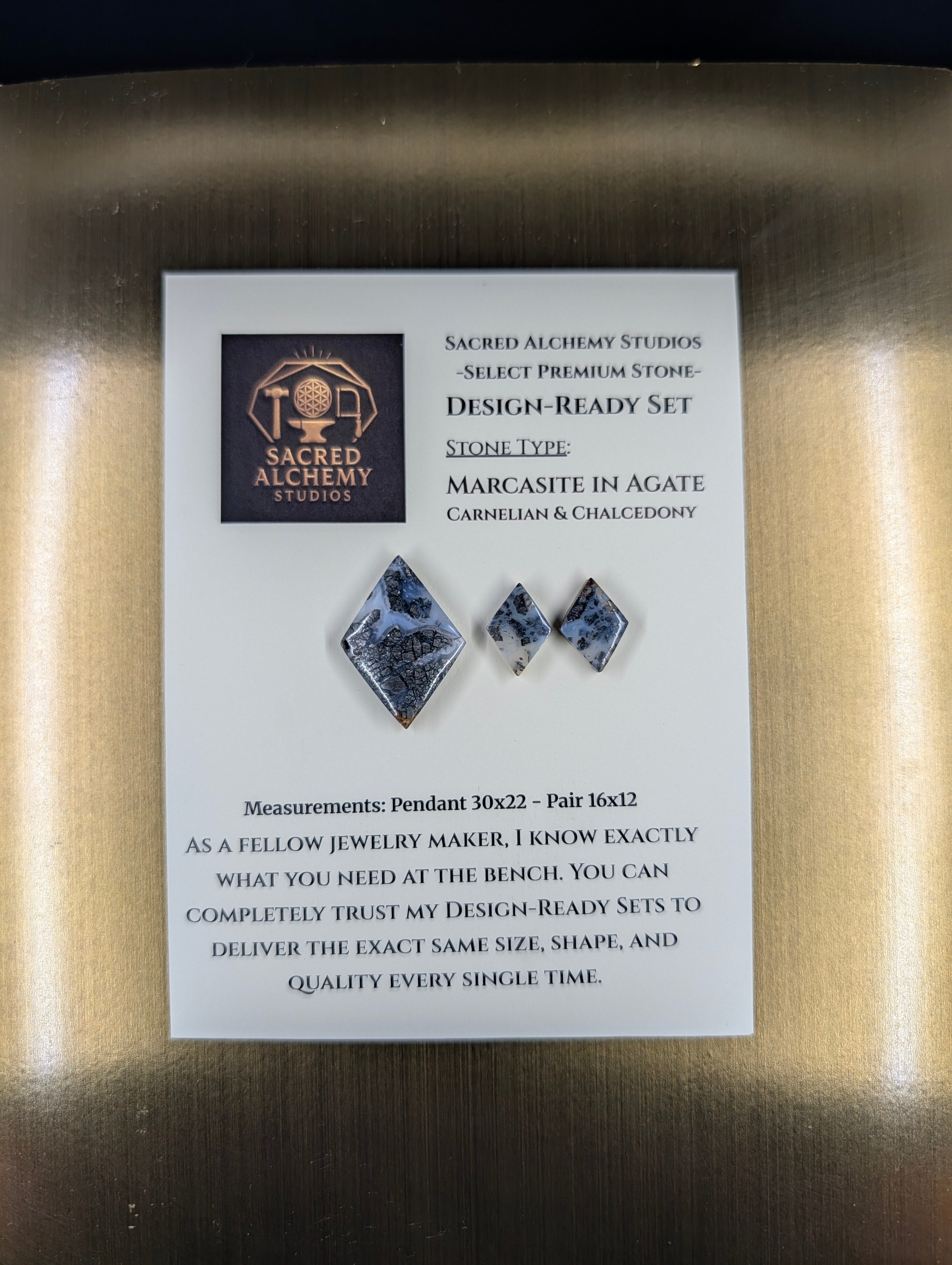 Rhombus Shape - Marcasite in Agate - Sacred Alchemy Select - Design-Ready Set