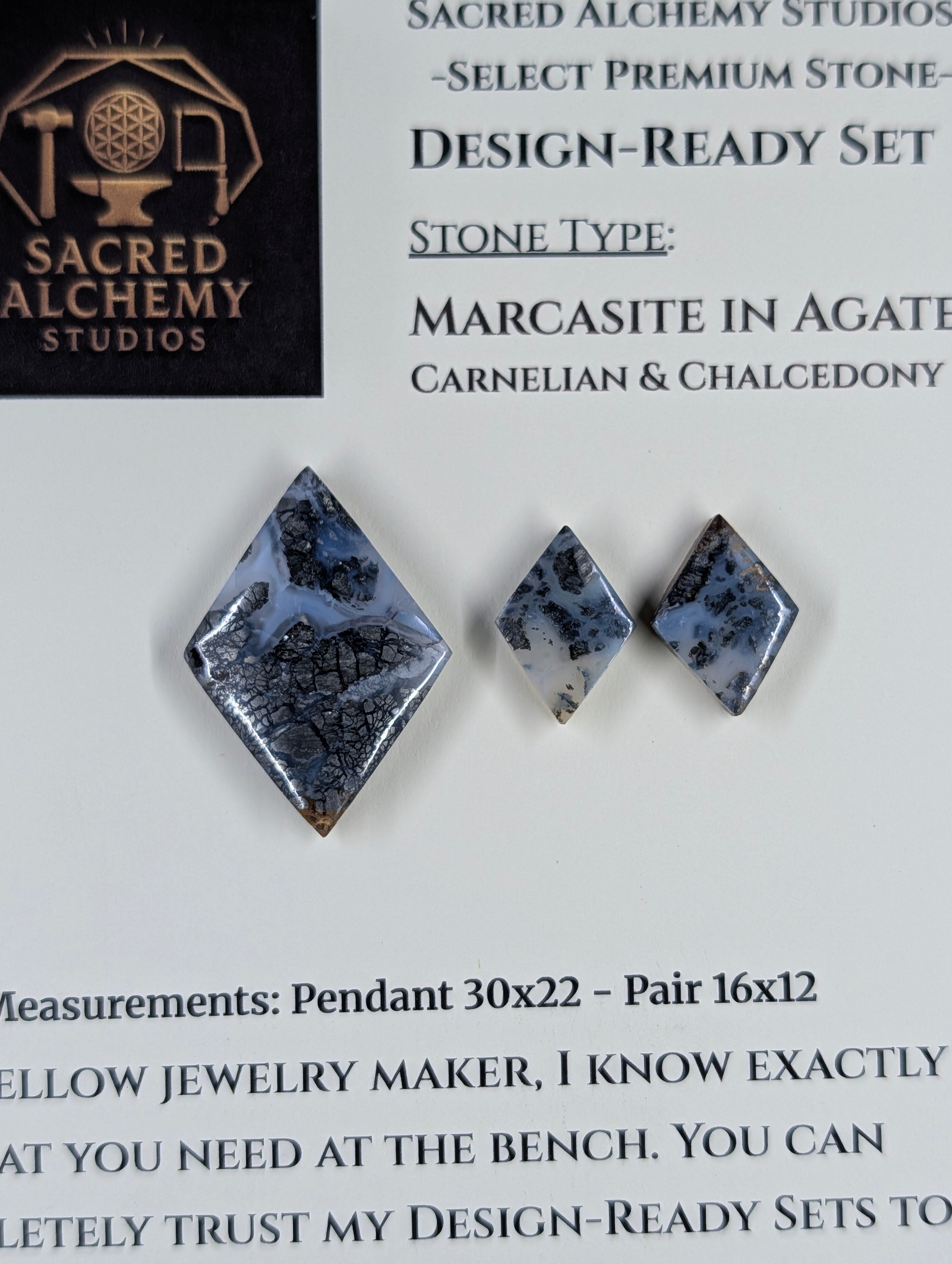 Rhombus Shape - Marcasite in Agate - Sacred Alchemy Select - Design-Ready Set