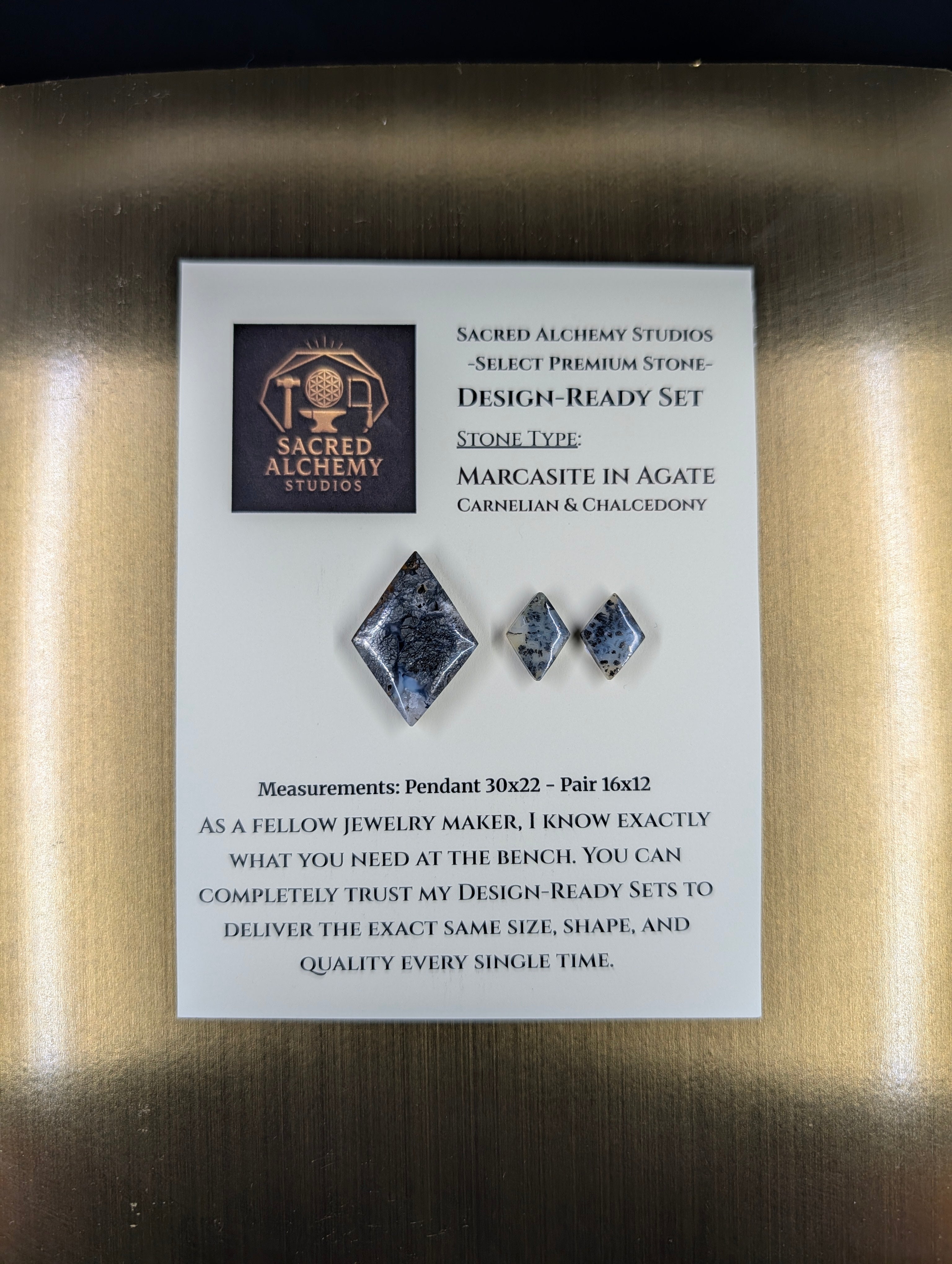 Rhombus Shape - Marcasite in Agate - Sacred Alchemy Select - Design-Ready Set