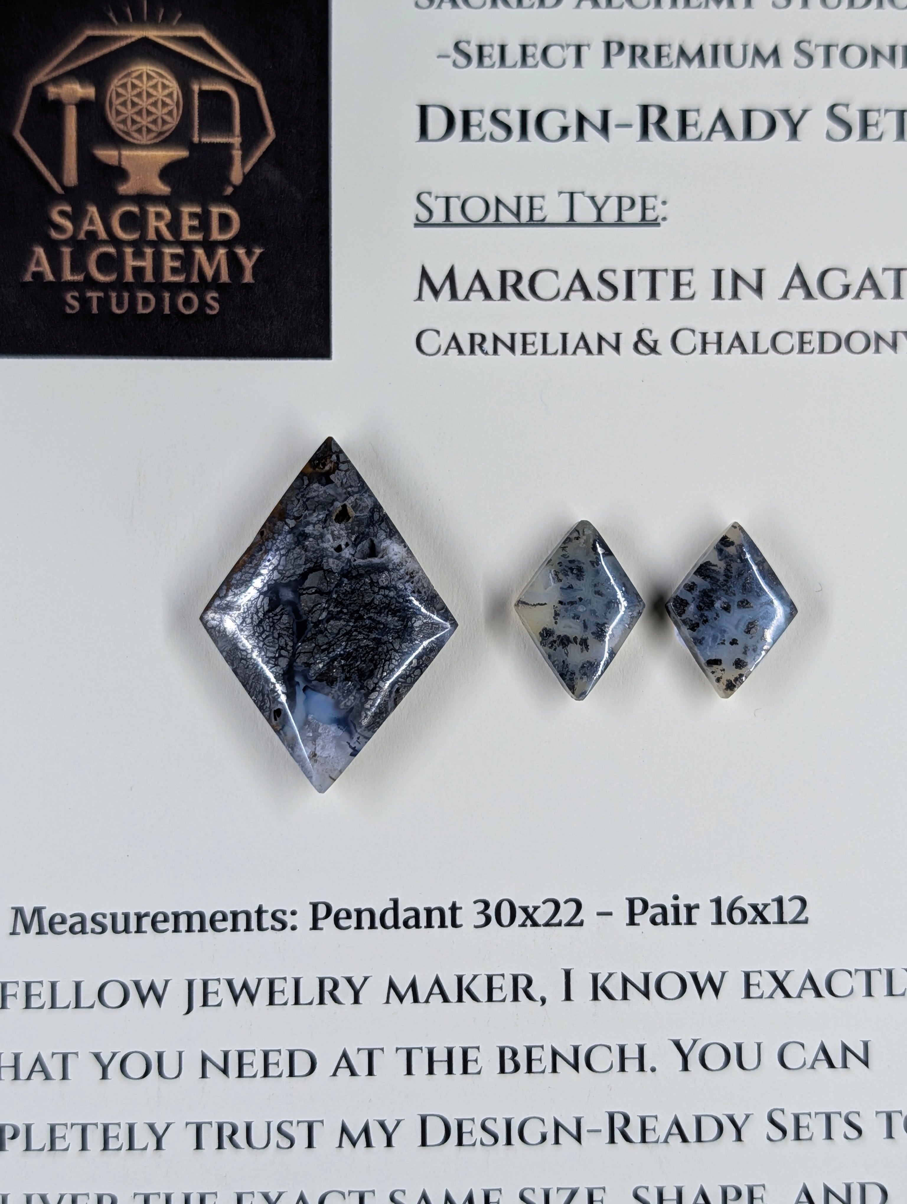 Rhombus Shape - Marcasite in Agate - Sacred Alchemy Select - Design-Ready Set