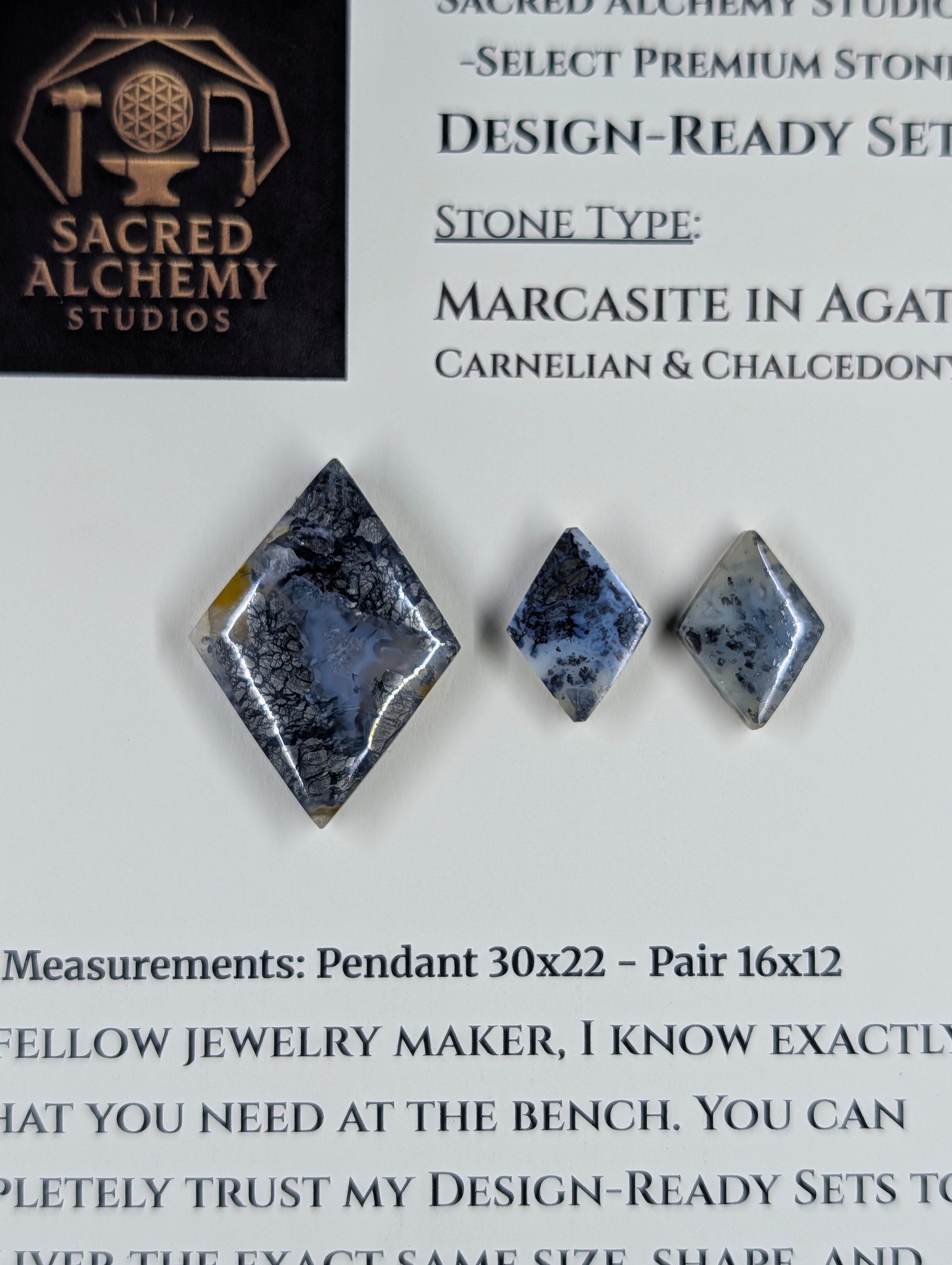 Rhombus Shape - Marcasite in Agate - Sacred Alchemy Select - Design-Ready Set