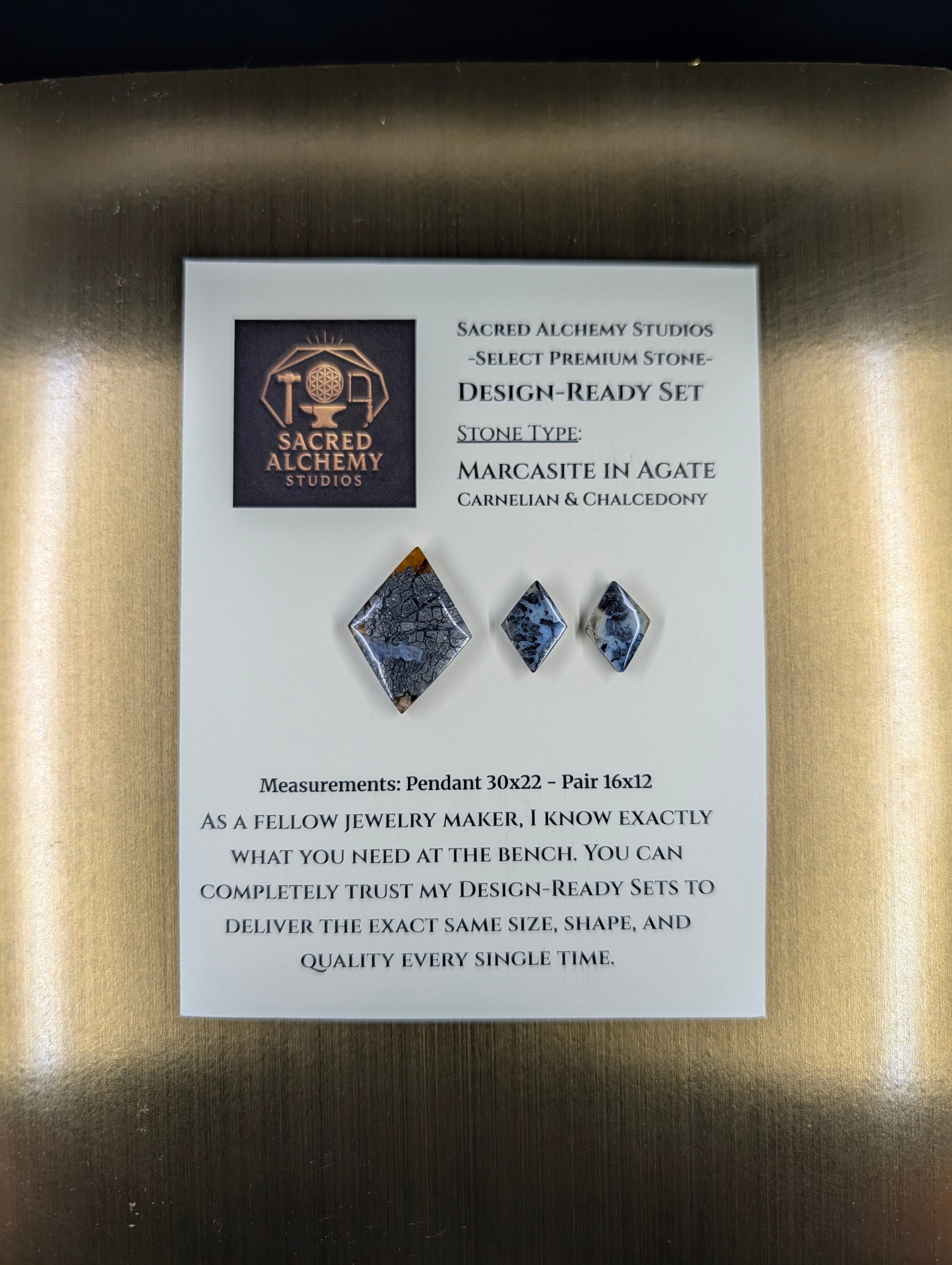 Rhombus Shape - Marcasite in Agate - Sacred Alchemy Select - Design-Ready Set