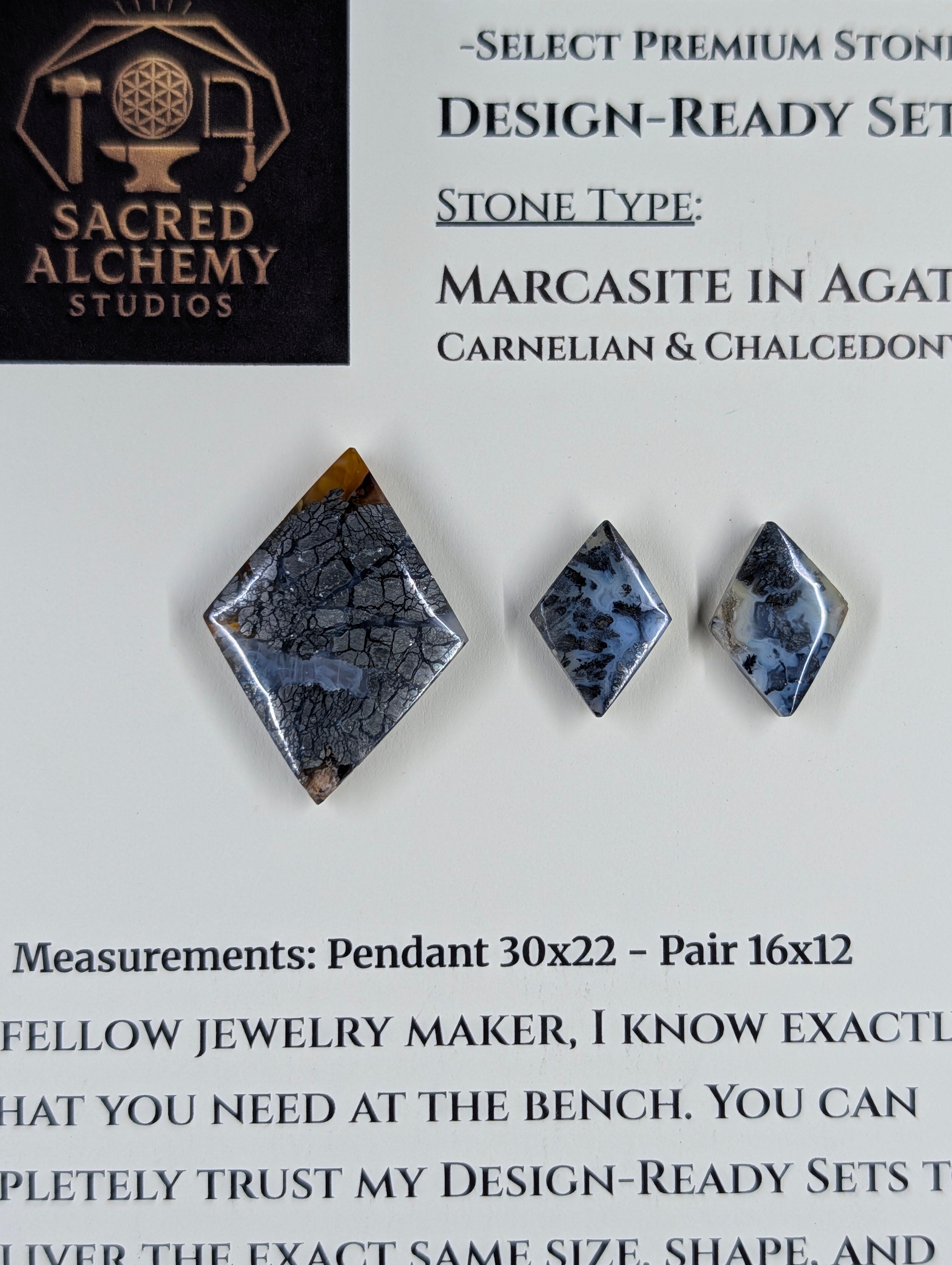 Rhombus Shape - Marcasite in Agate - Sacred Alchemy Select - Design-Ready Set