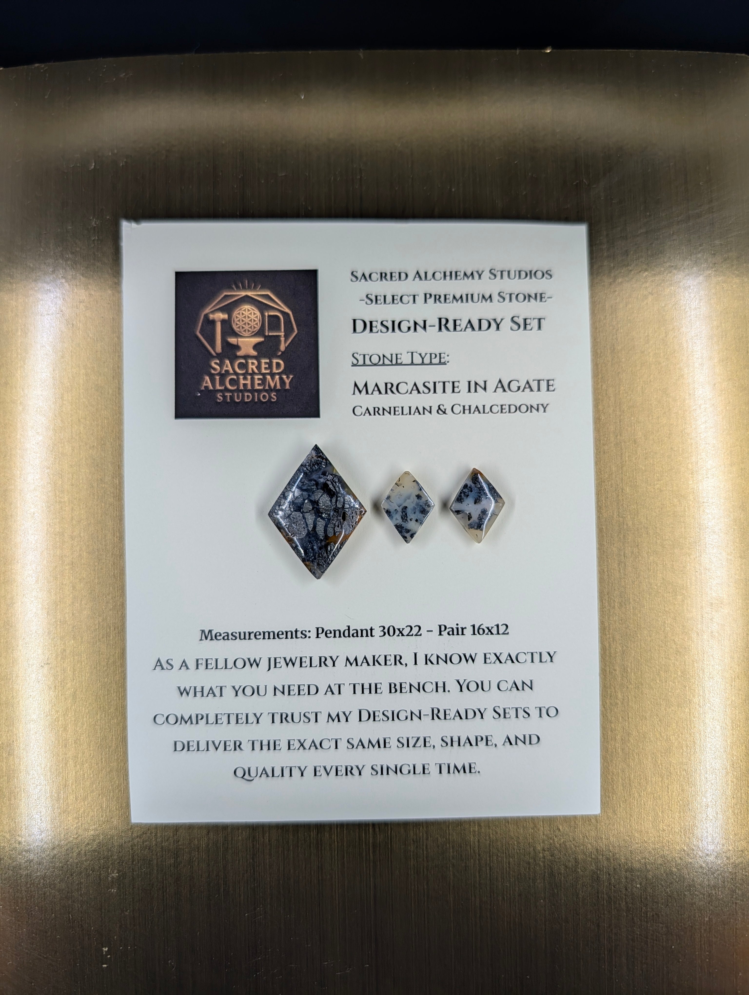 Rhombus Shape - Marcasite in Agate - Sacred Alchemy Select - Design-Ready Set