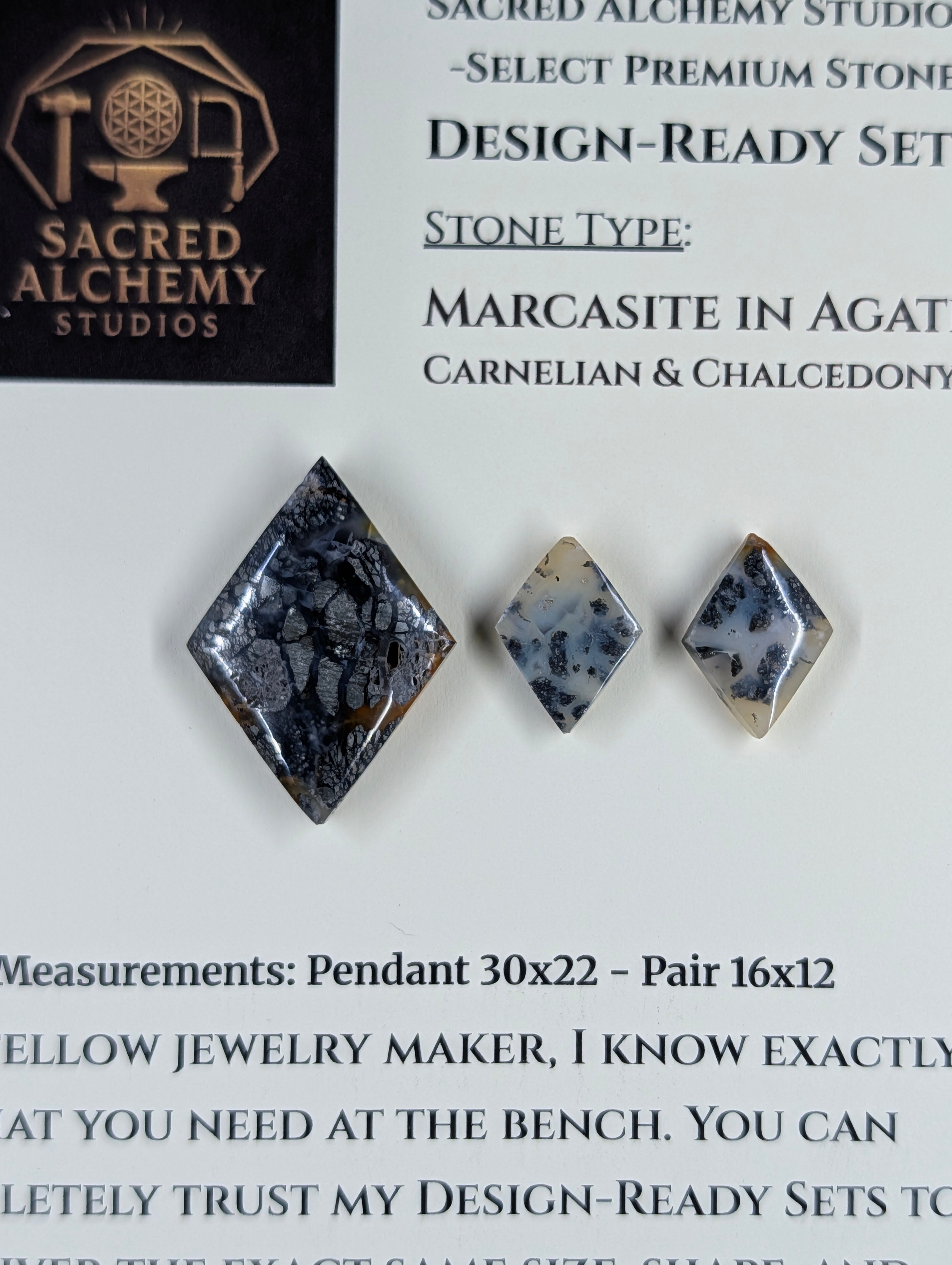Rhombus Shape - Marcasite in Agate - Sacred Alchemy Select - Design-Ready Set