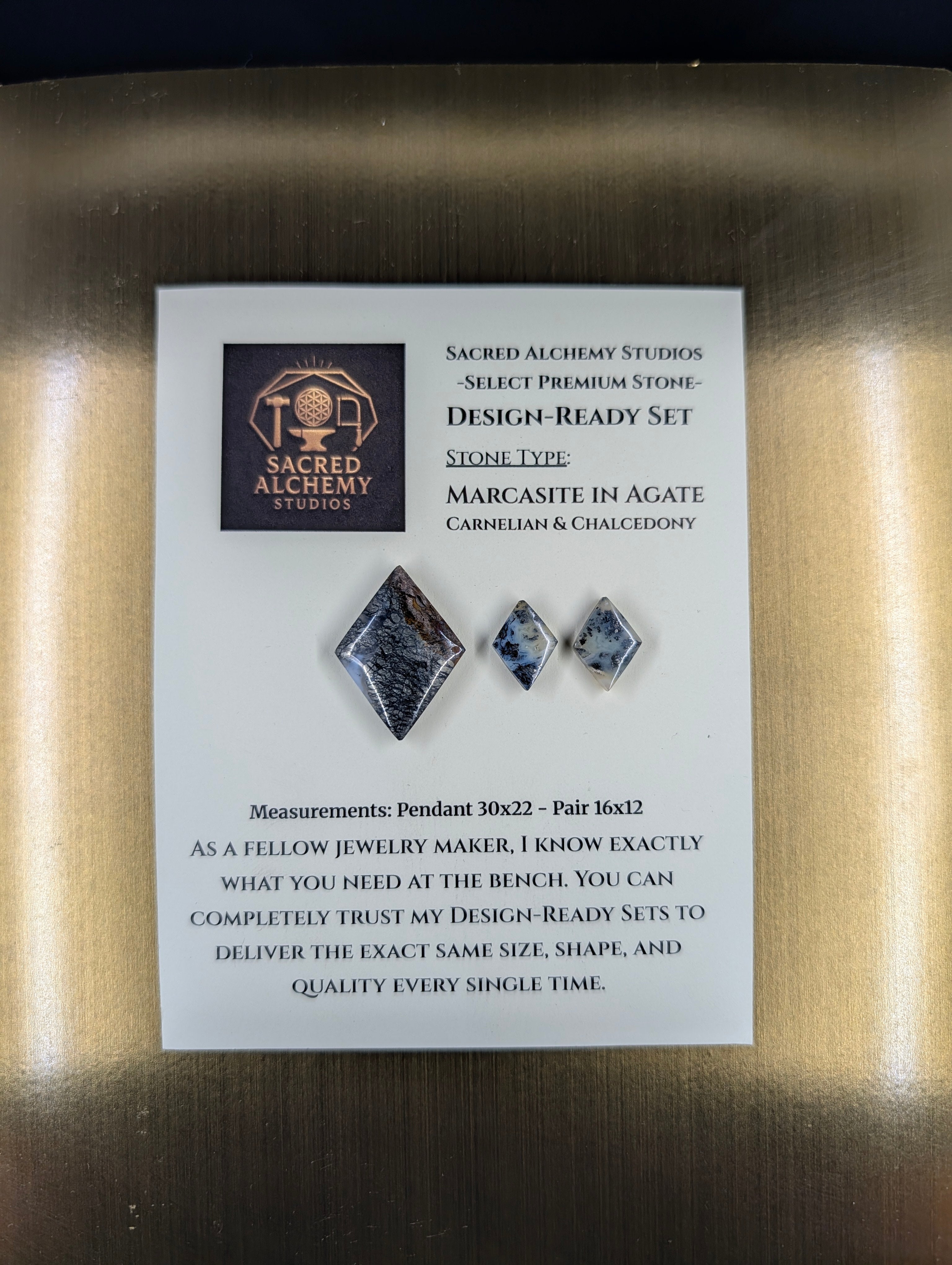 Rhombus Shape - Marcasite in Agate - Sacred Alchemy Select - Design-Ready Set