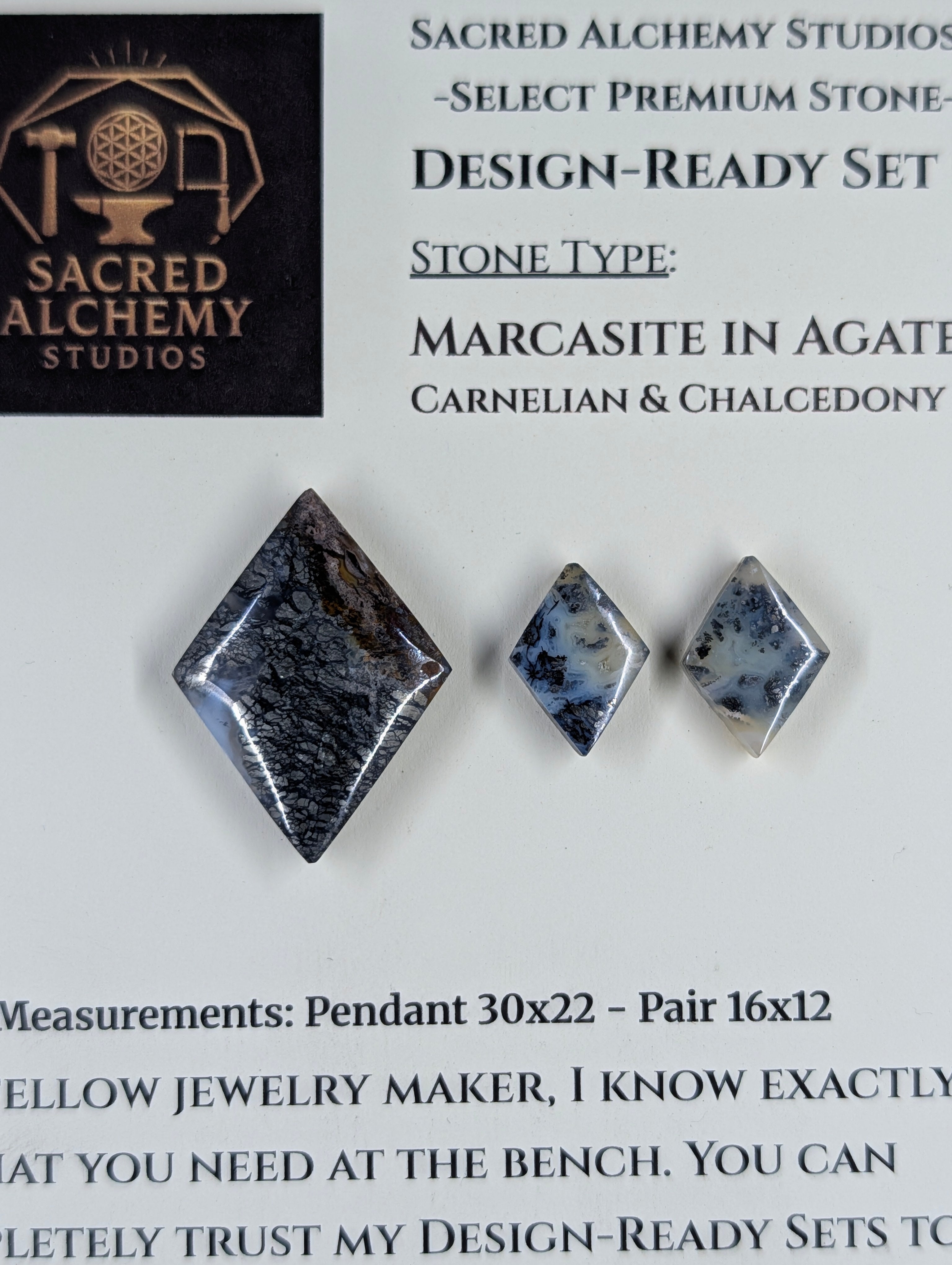 Rhombus Shape - Marcasite in Agate - Sacred Alchemy Select - Design-Ready Set