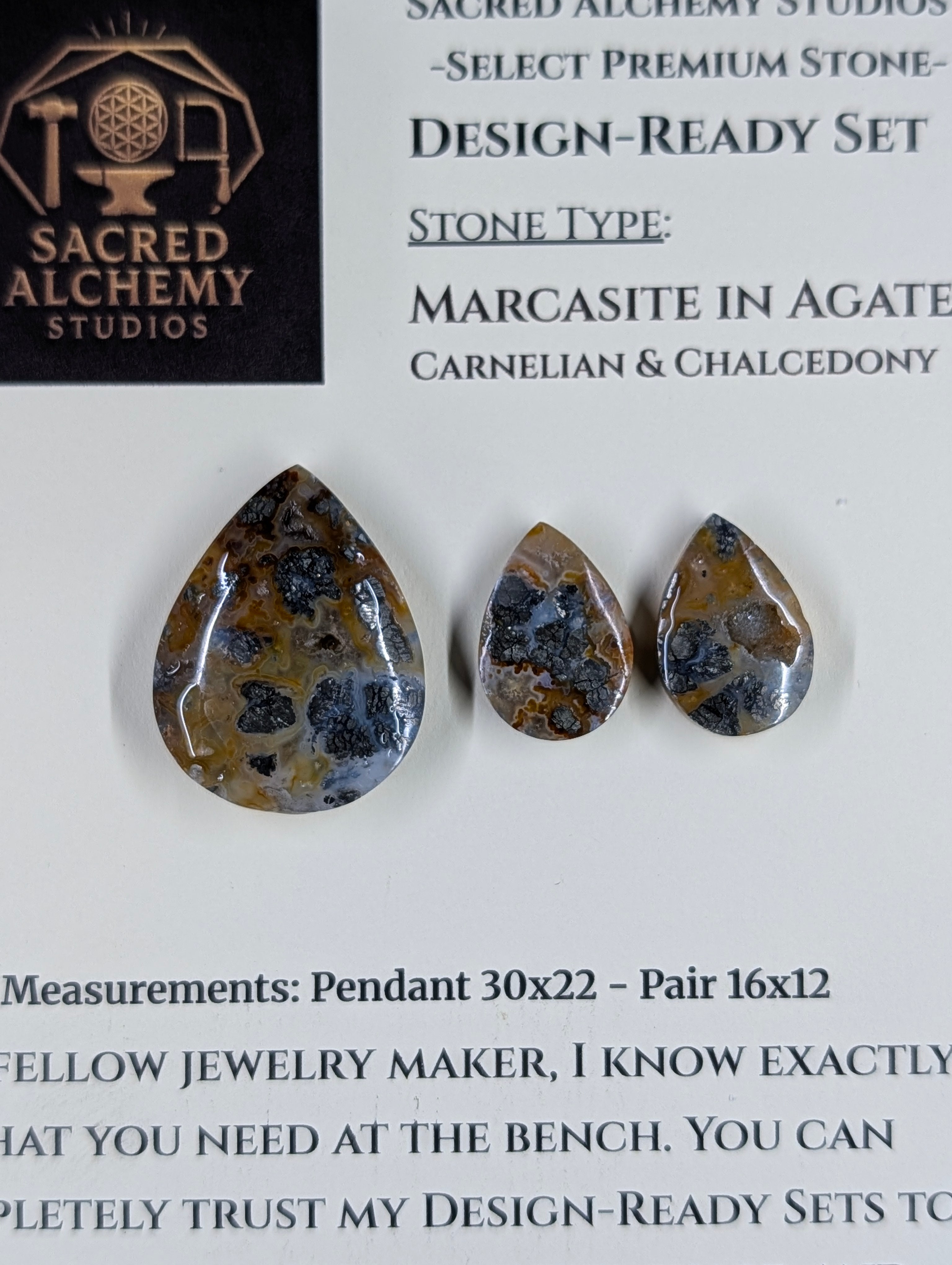 Tear Shape - Marcasite in Agate - Sacred Alchemy Select - Design-Ready Set