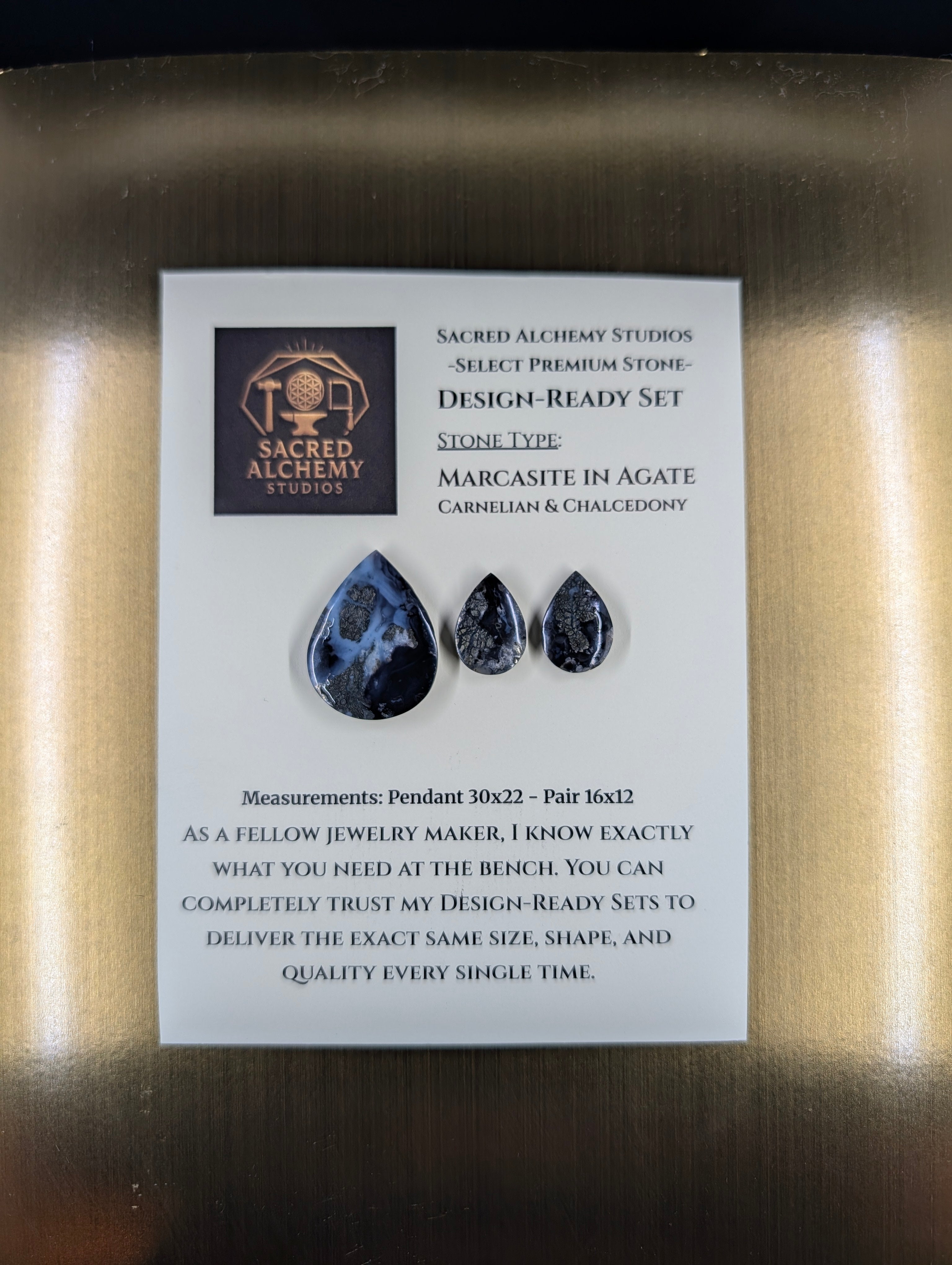 Tear Shape - Marcasite in Agate - Sacred Alchemy Select - Design-Ready Set