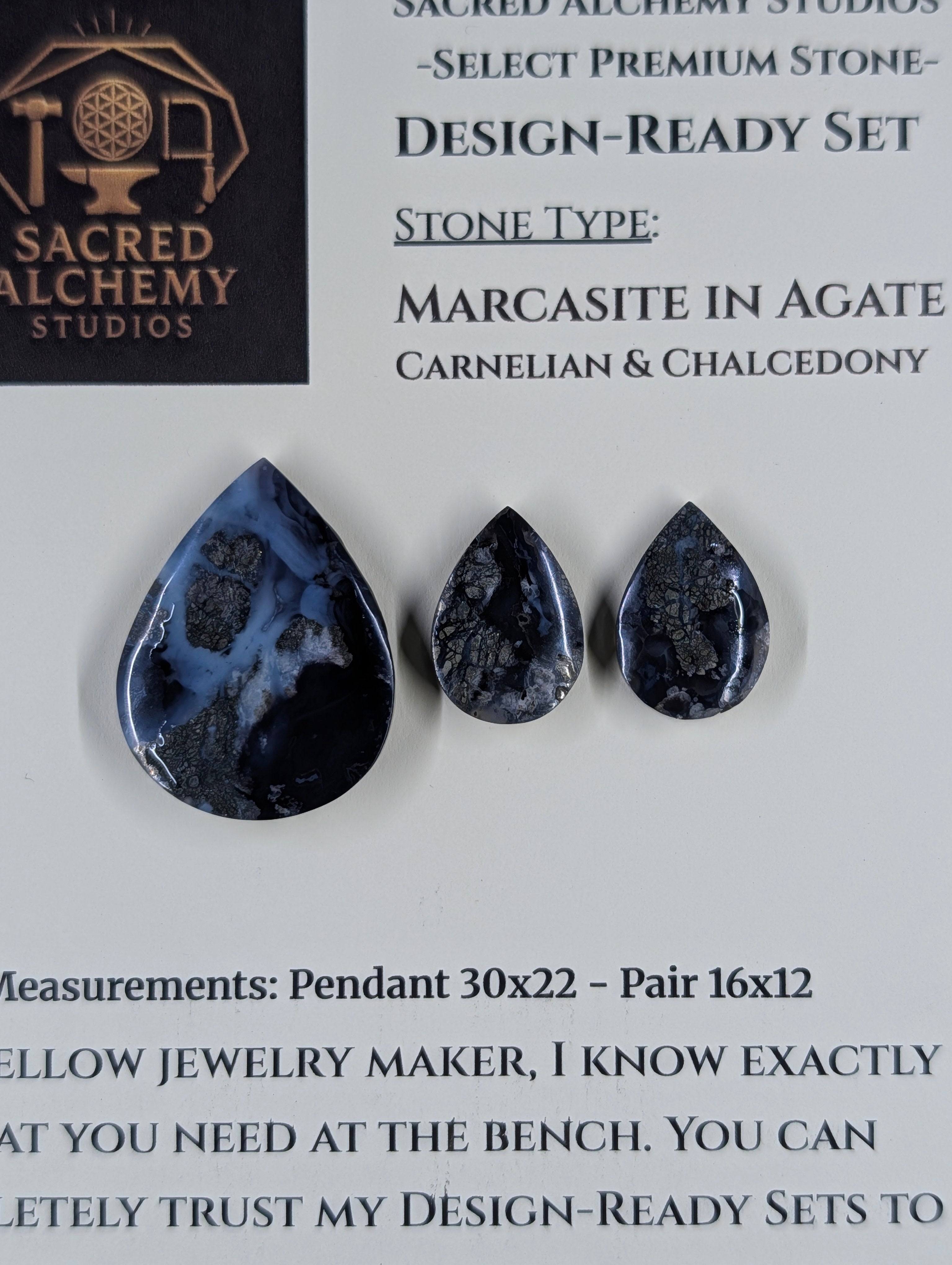 Tear Shape - Marcasite in Agate - Sacred Alchemy Select - Design-Ready Set