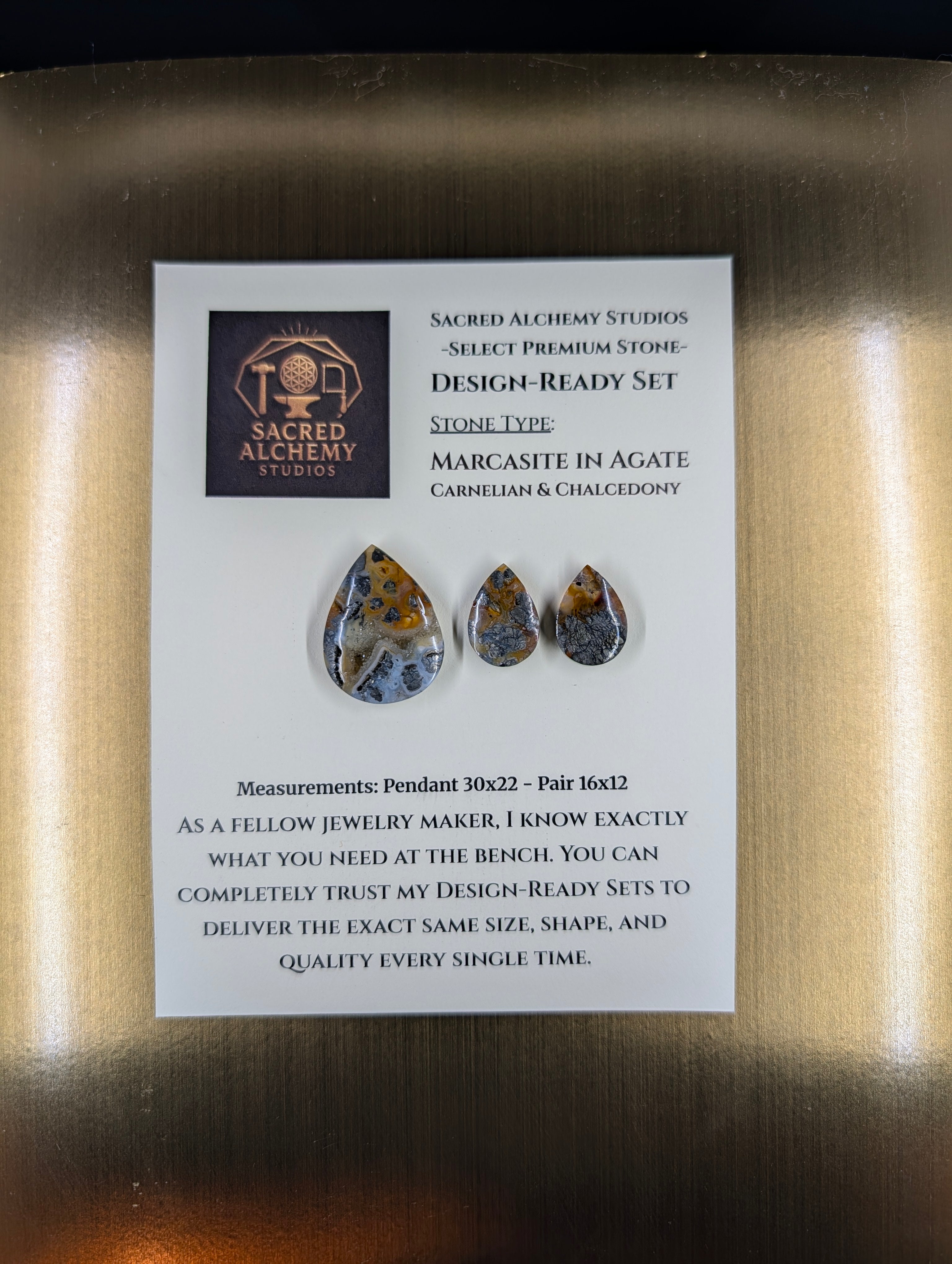 Tear Shape - Marcasite in Agate - Sacred Alchemy Select - Design-Ready Set