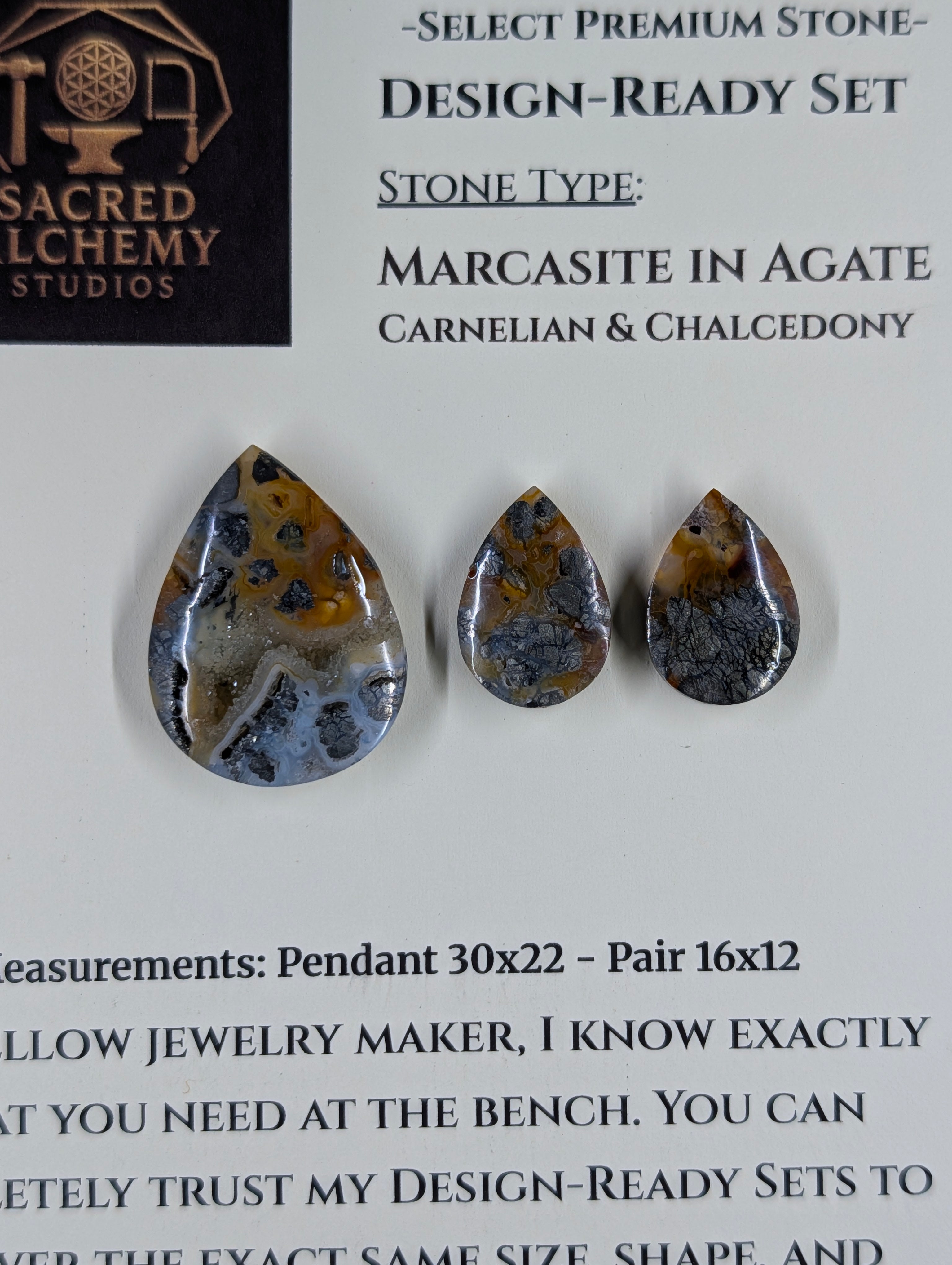 Tear Shape - Marcasite in Agate - Sacred Alchemy Select - Design-Ready Set