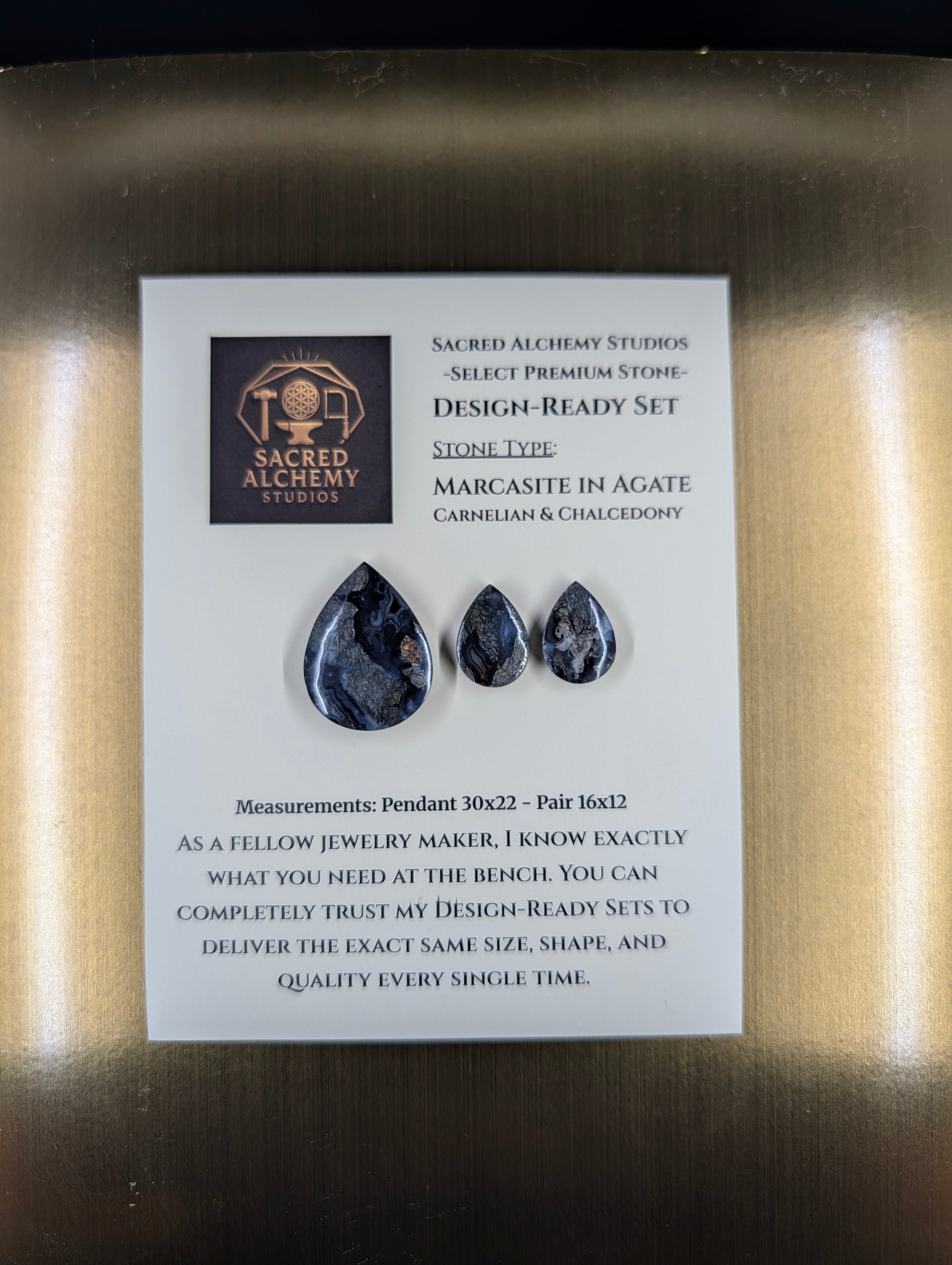 Tear Shape - Marcasite in Agate - Sacred Alchemy Select - Design-Ready Set