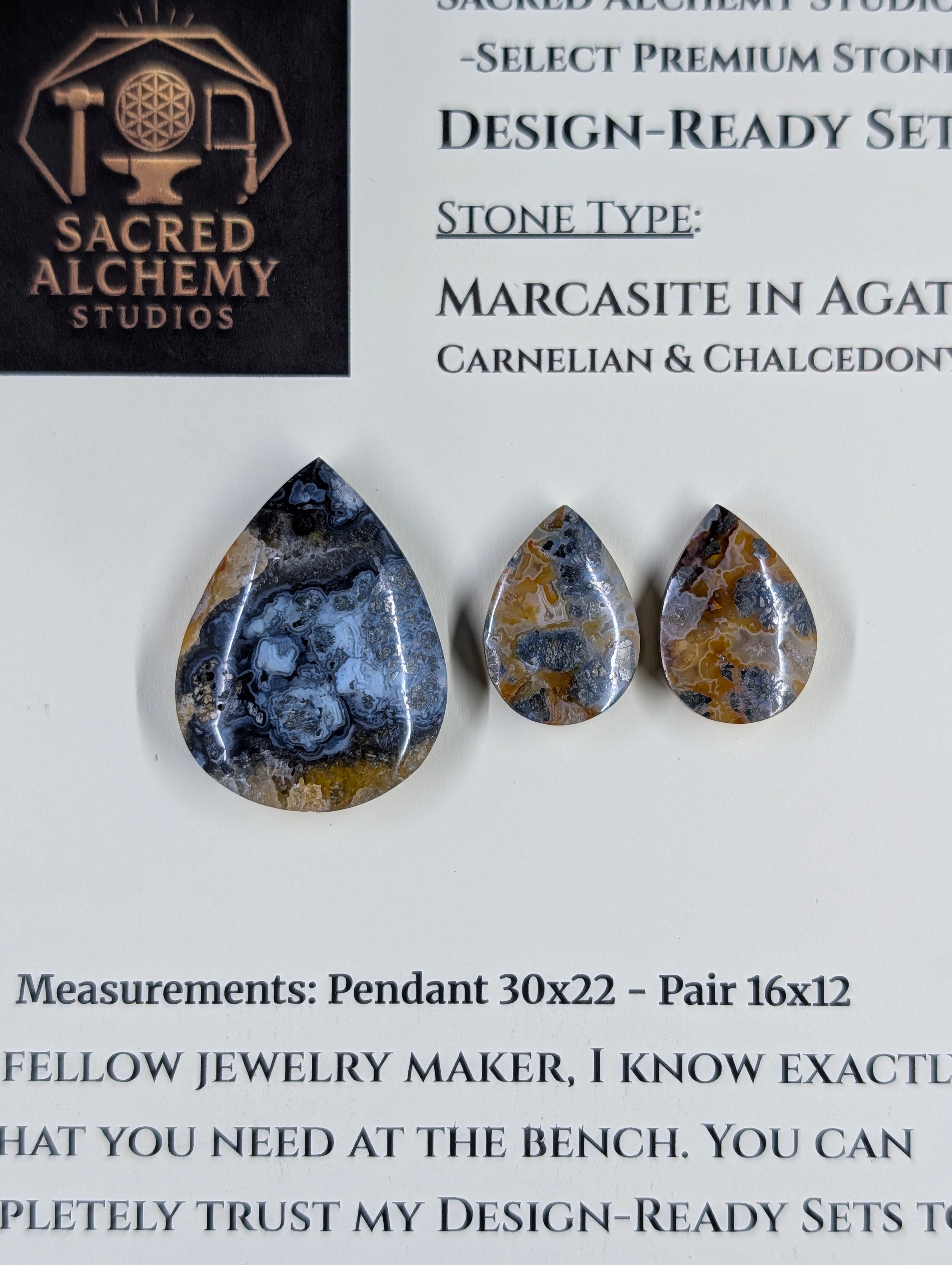 Tear Shape - Marcasite in Agate - Sacred Alchemy Select - Design-Ready Set