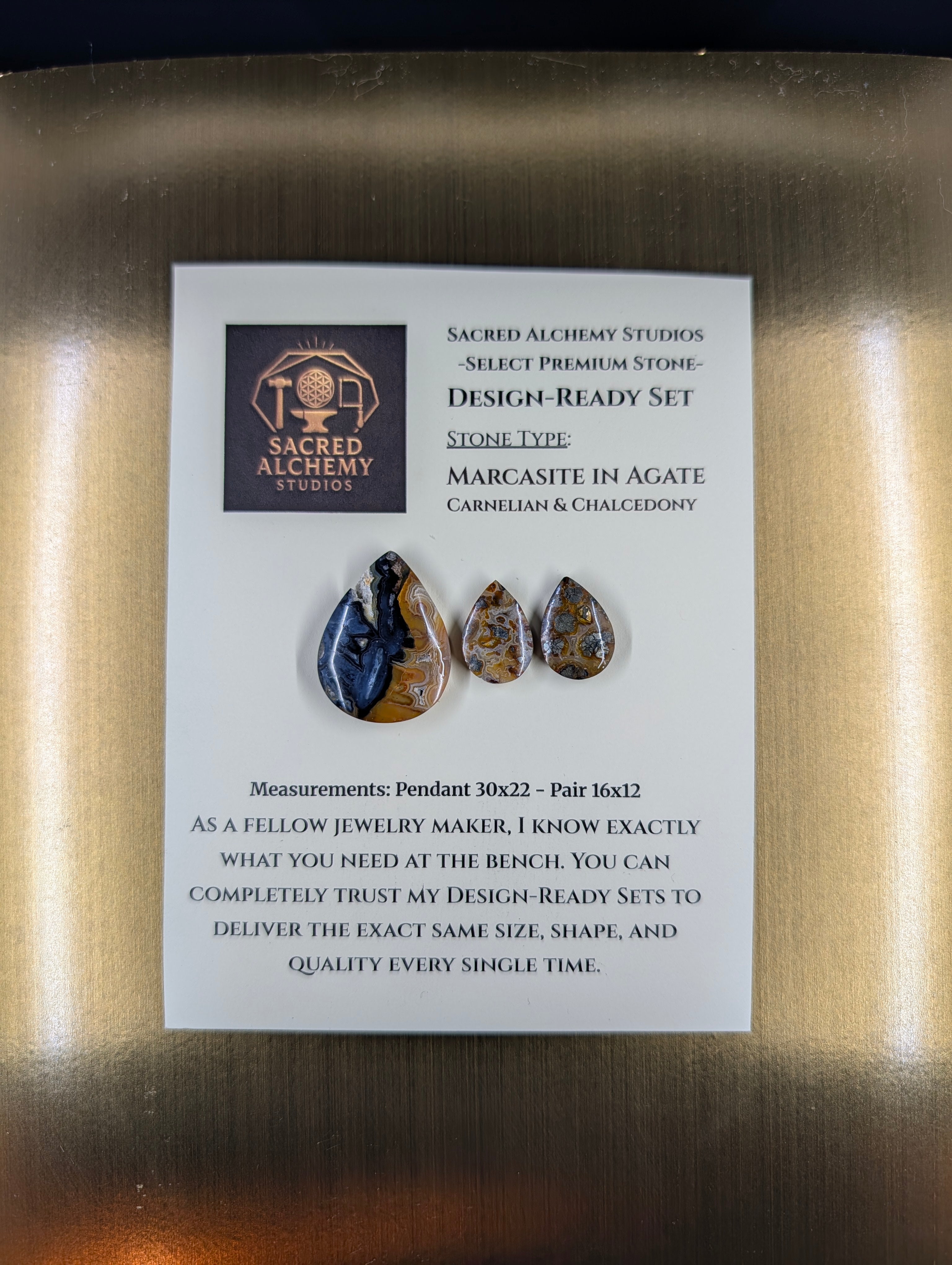 Tear Shape - Marcasite in Agate - Sacred Alchemy Select - Design-Ready Set