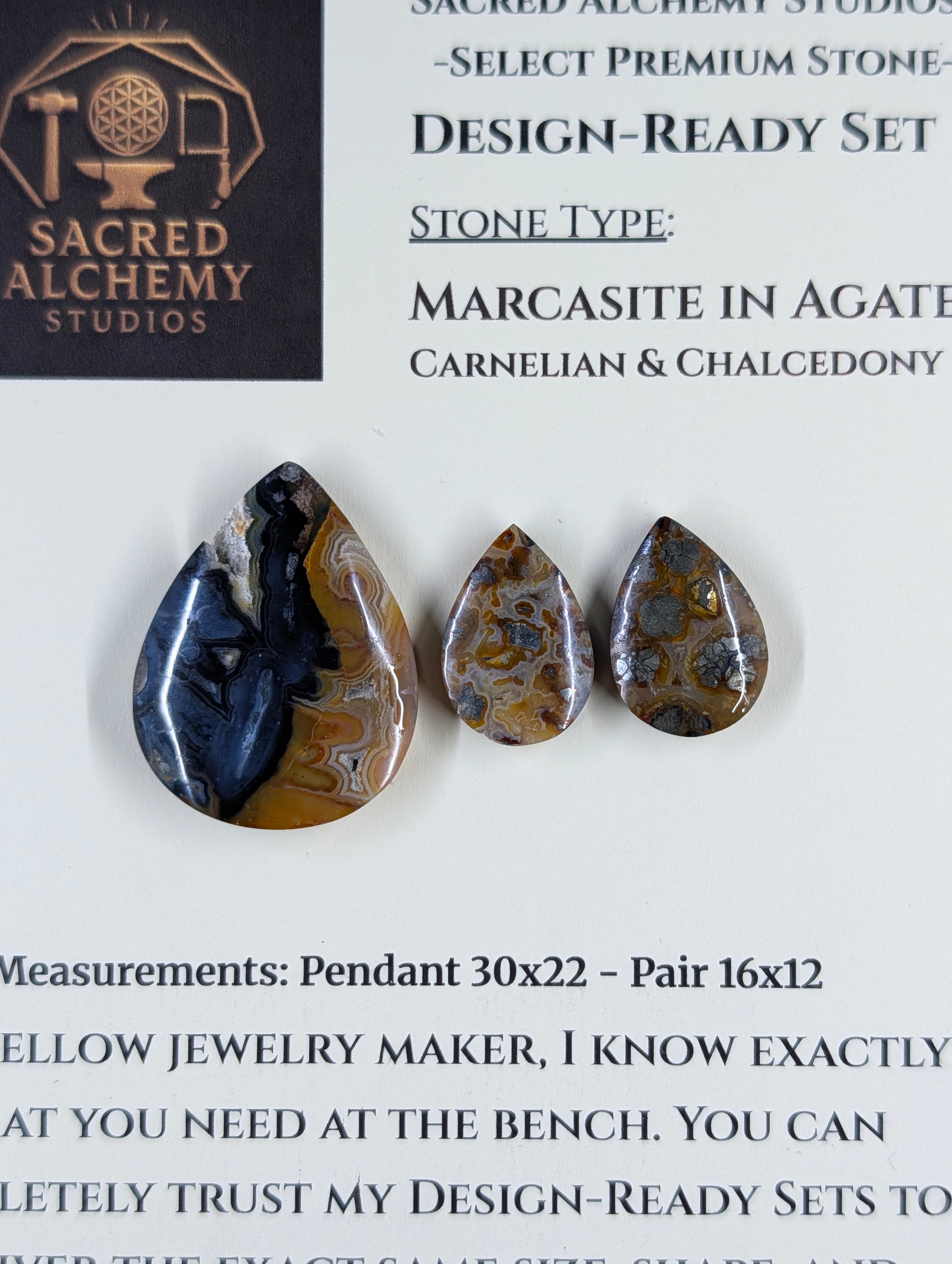 Tear Shape - Marcasite in Agate - Sacred Alchemy Select - Design-Ready Set