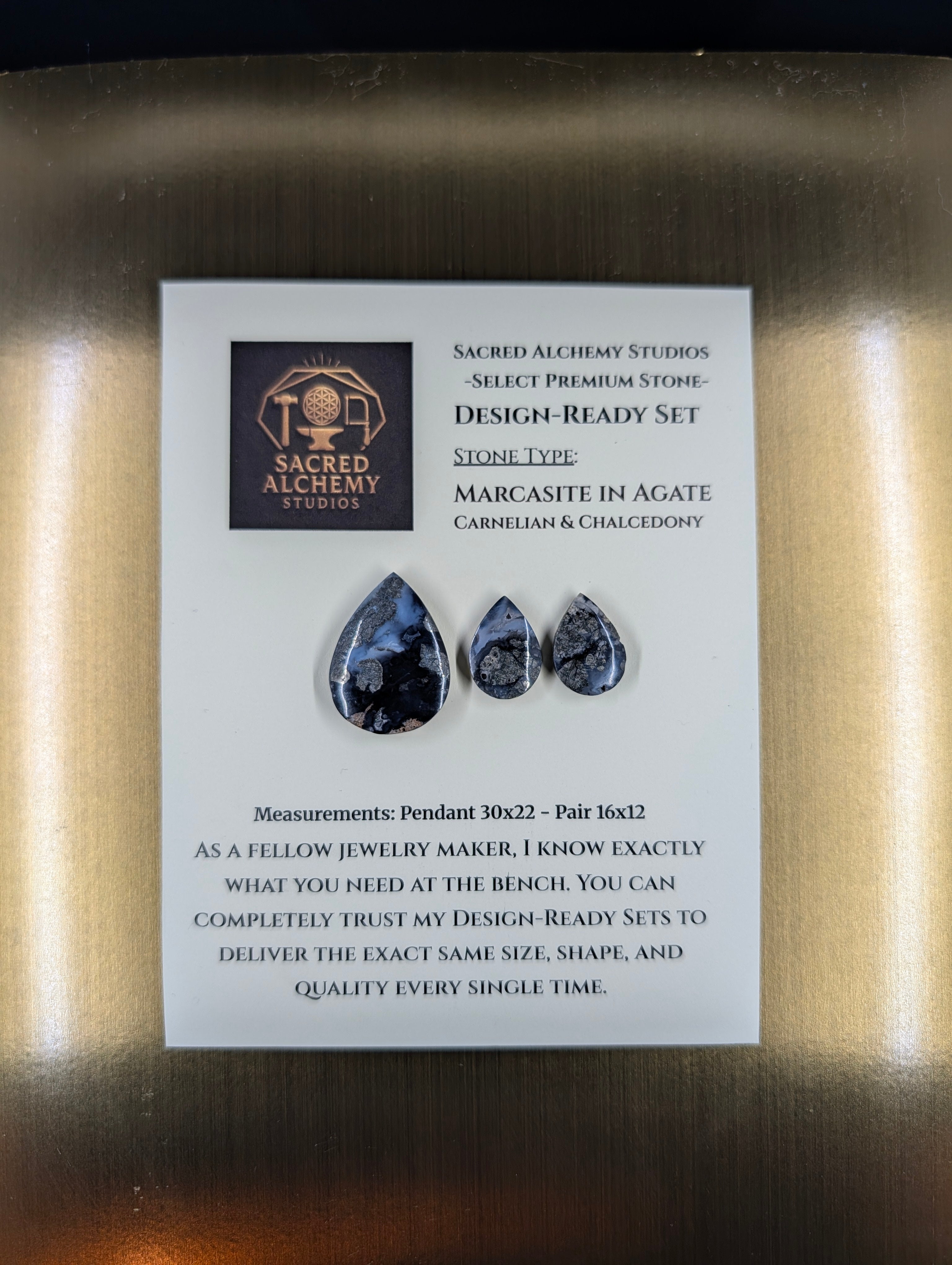 Tear Shape - Marcasite in Agate - Sacred Alchemy Select - Design-Ready Set
