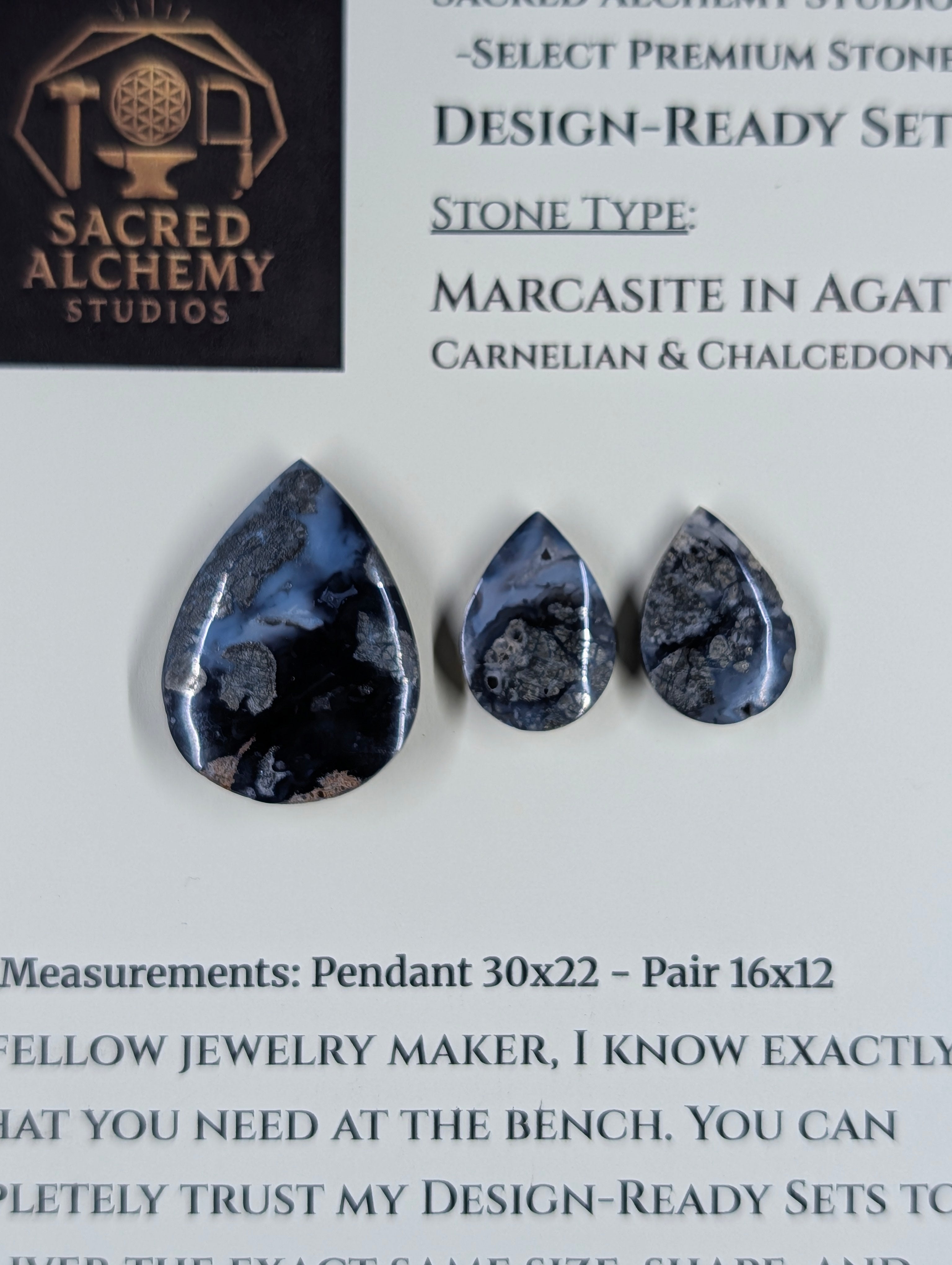 Tear Shape - Marcasite in Agate - Sacred Alchemy Select - Design-Ready Set