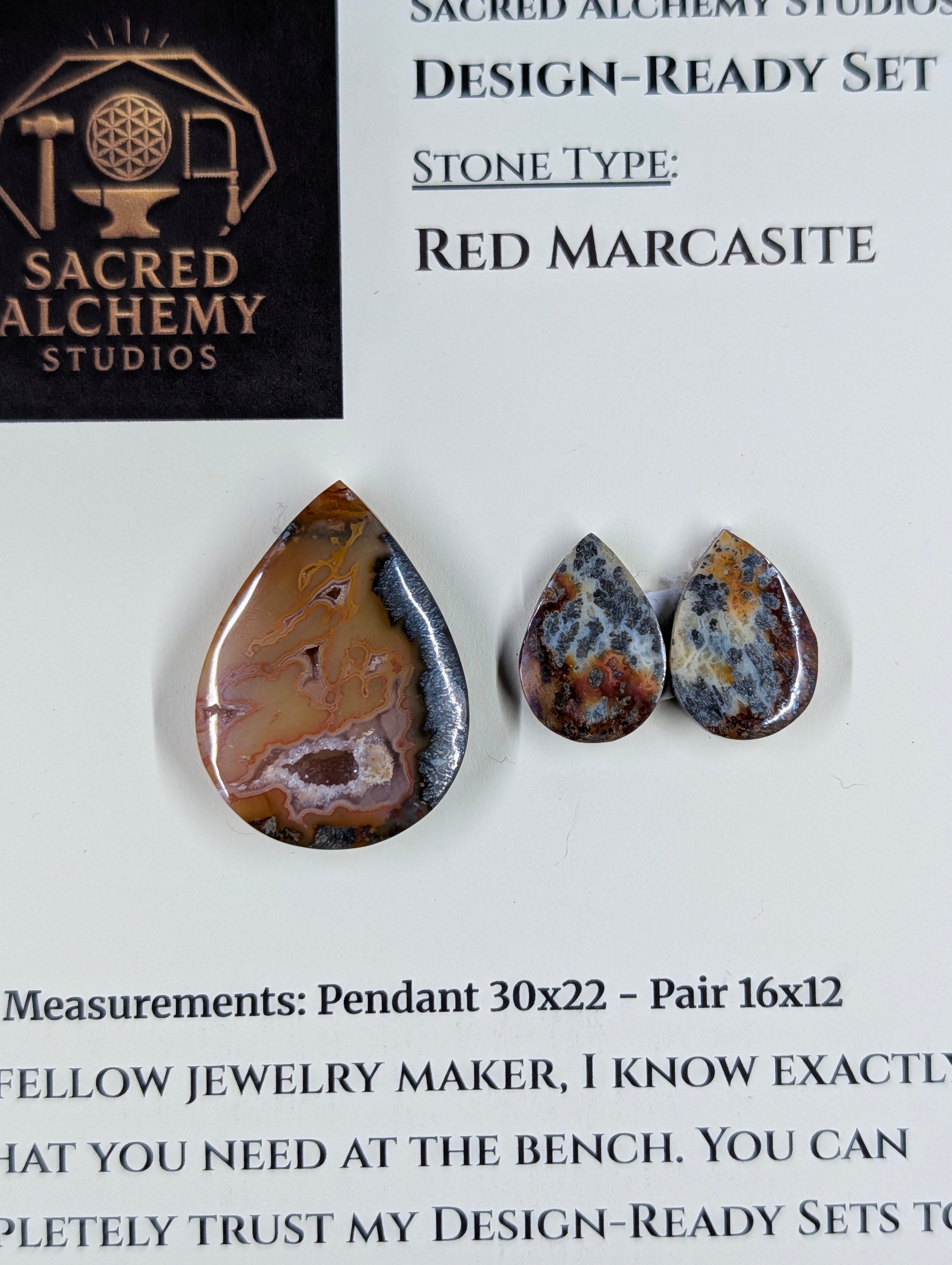 Tear Shape - Red Marcasite - Design-Ready Set