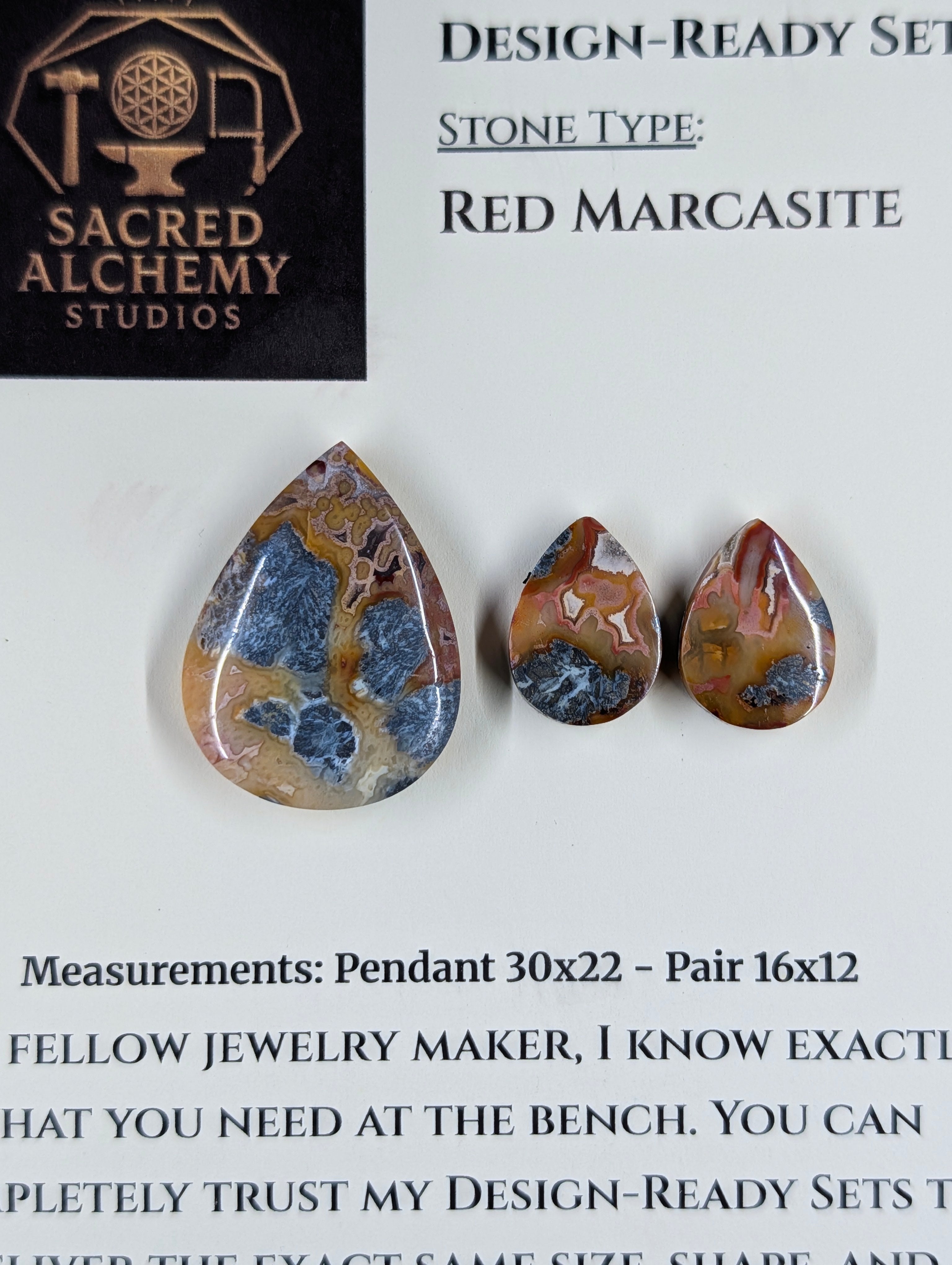 Tear Shape - Red Marcasite - Design-Ready Set