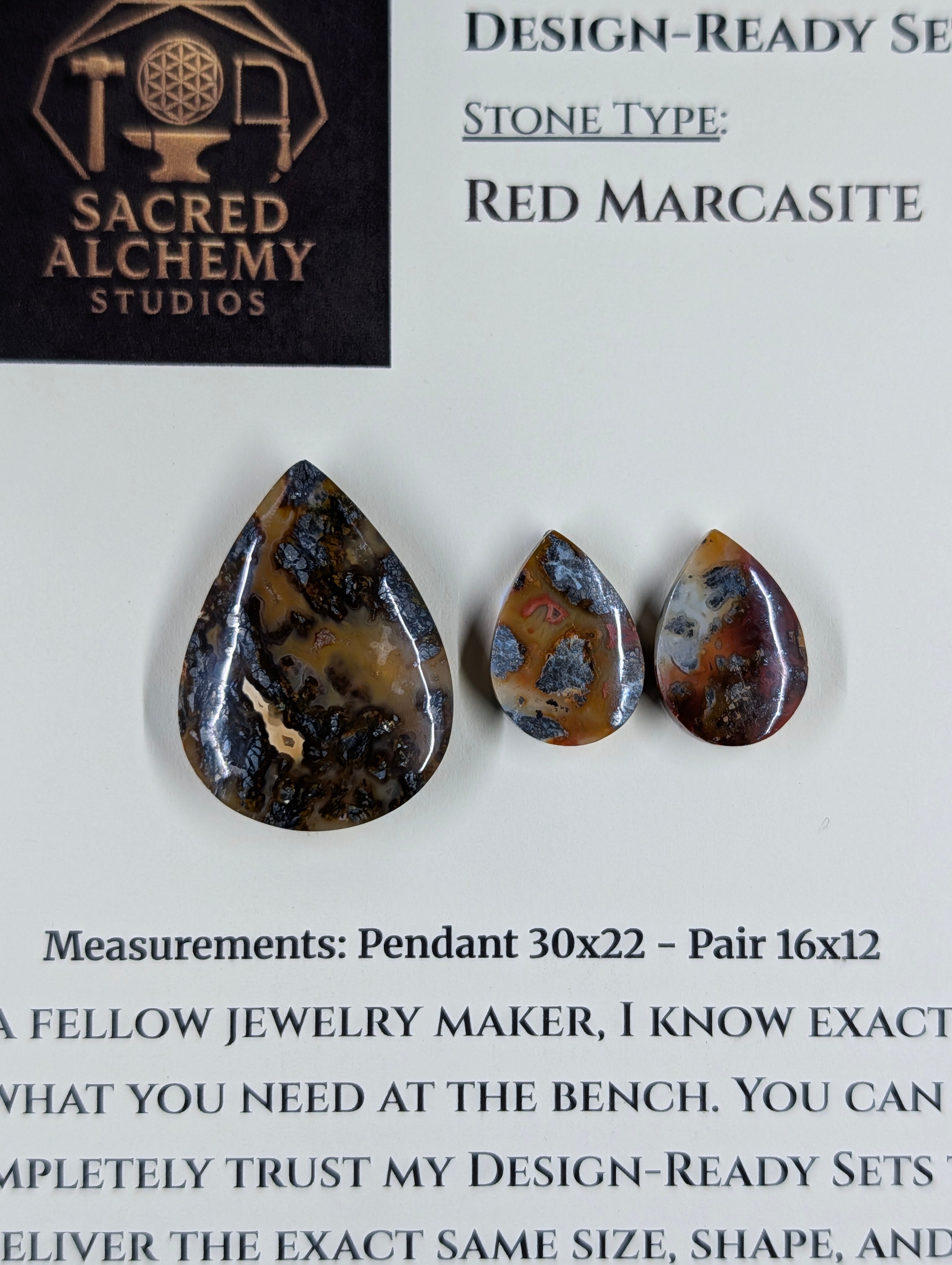 Tear Shape - Red Marcasite - Design-Ready Set
