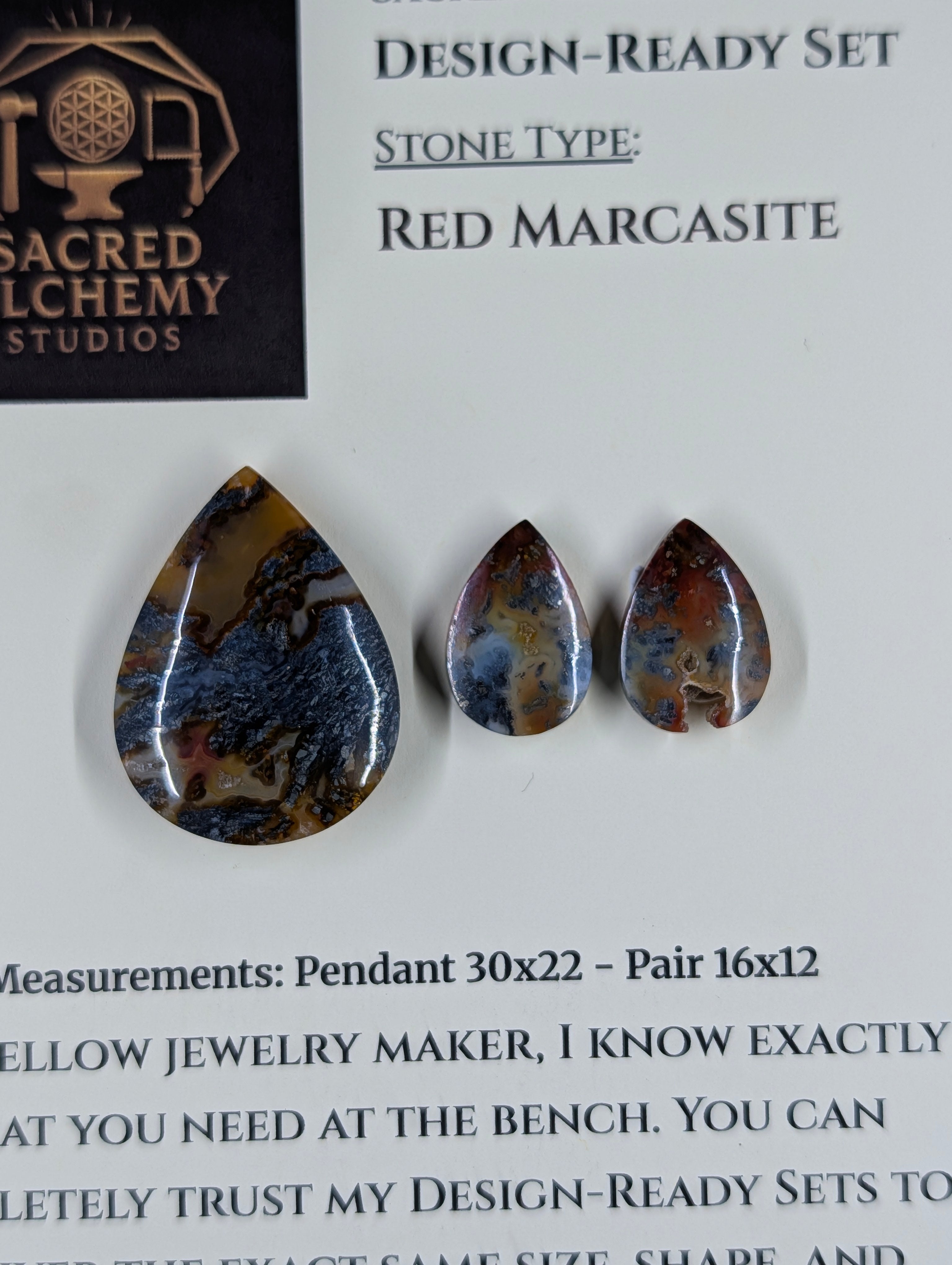 Tear Shape - Red Marcasite - Design-Ready Set