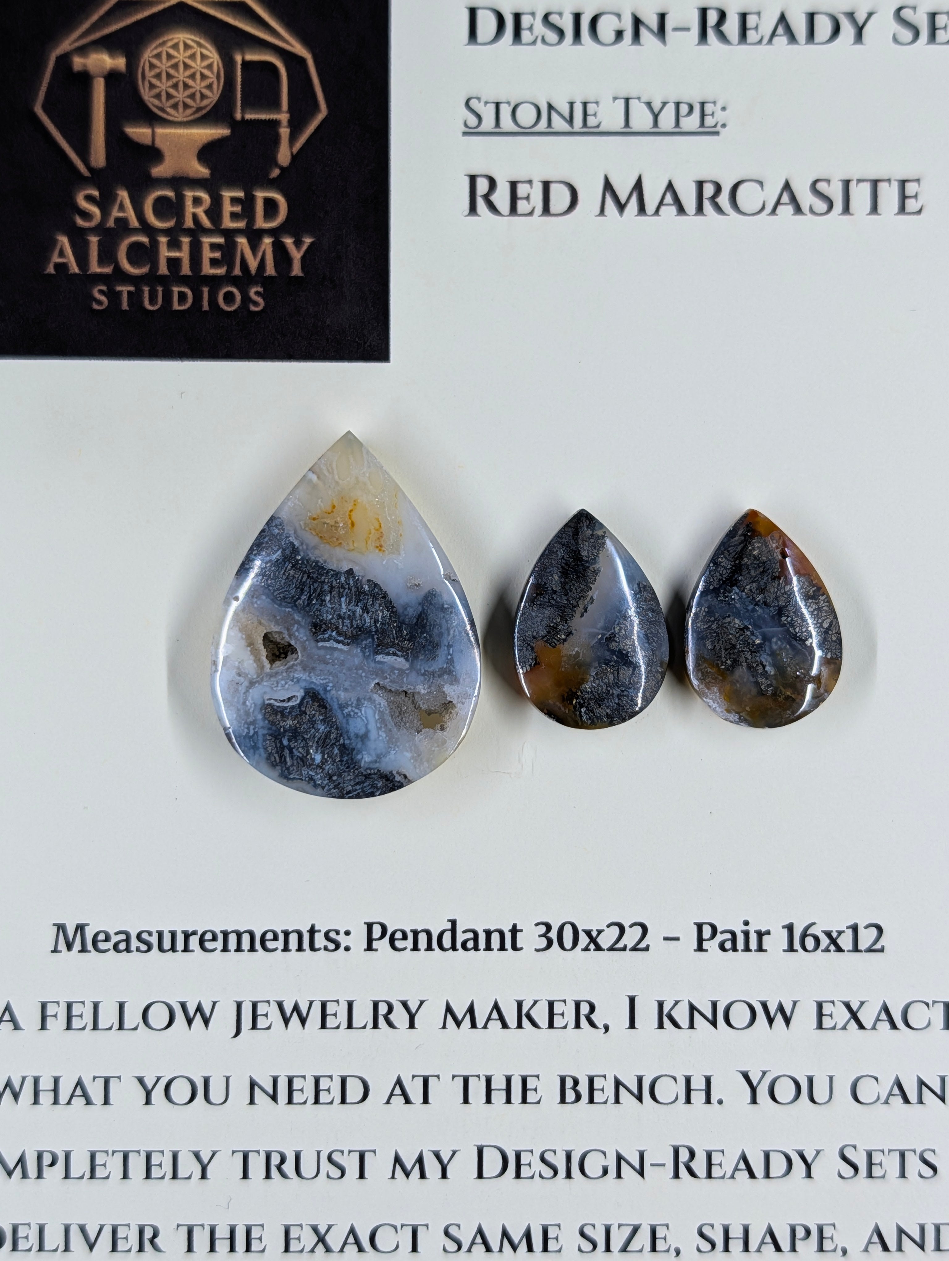 Tear Shape - Red Marcasite - Design-Ready Set