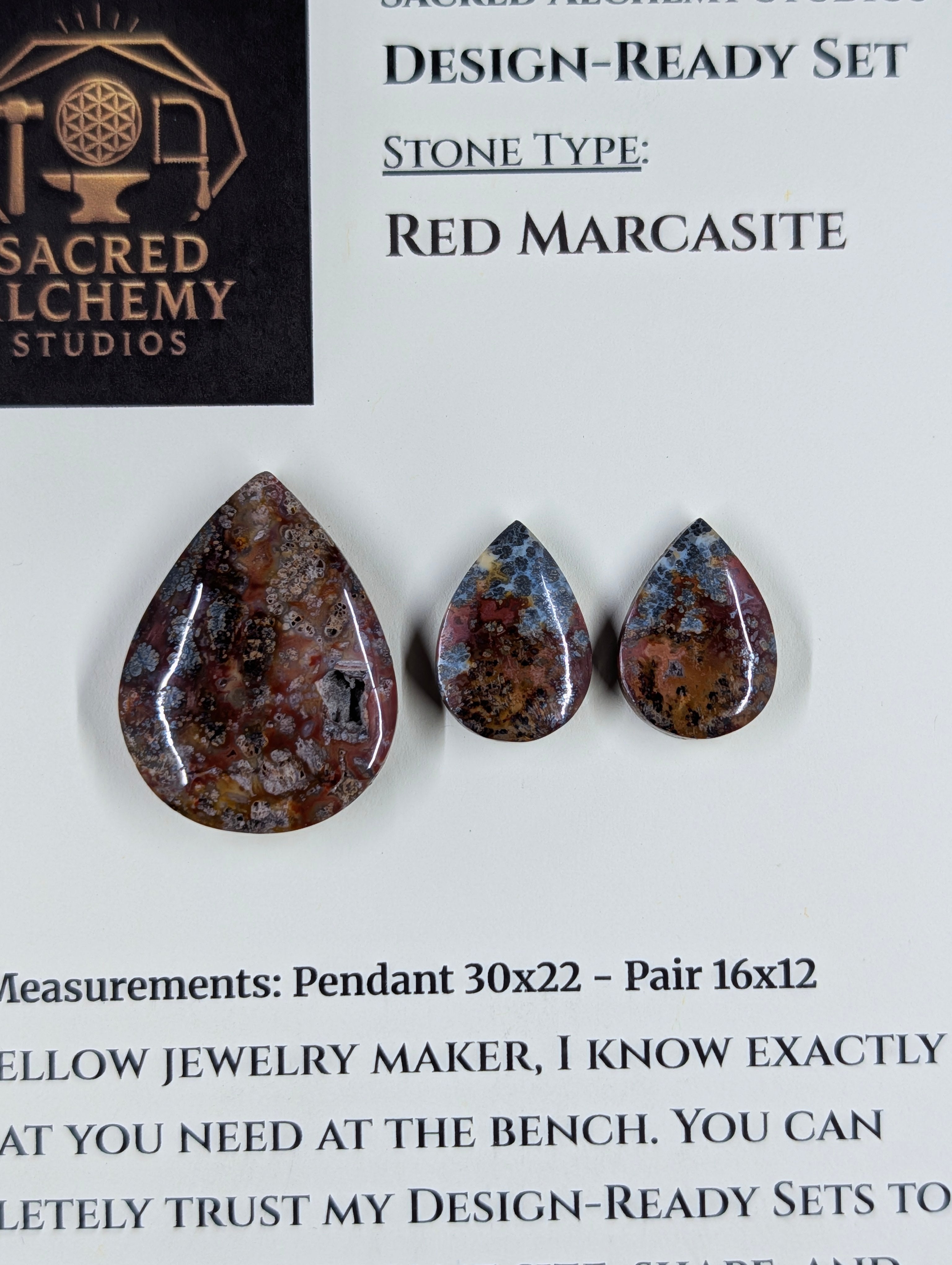 Tear Shape - Red Marcasite - Design-Ready Set