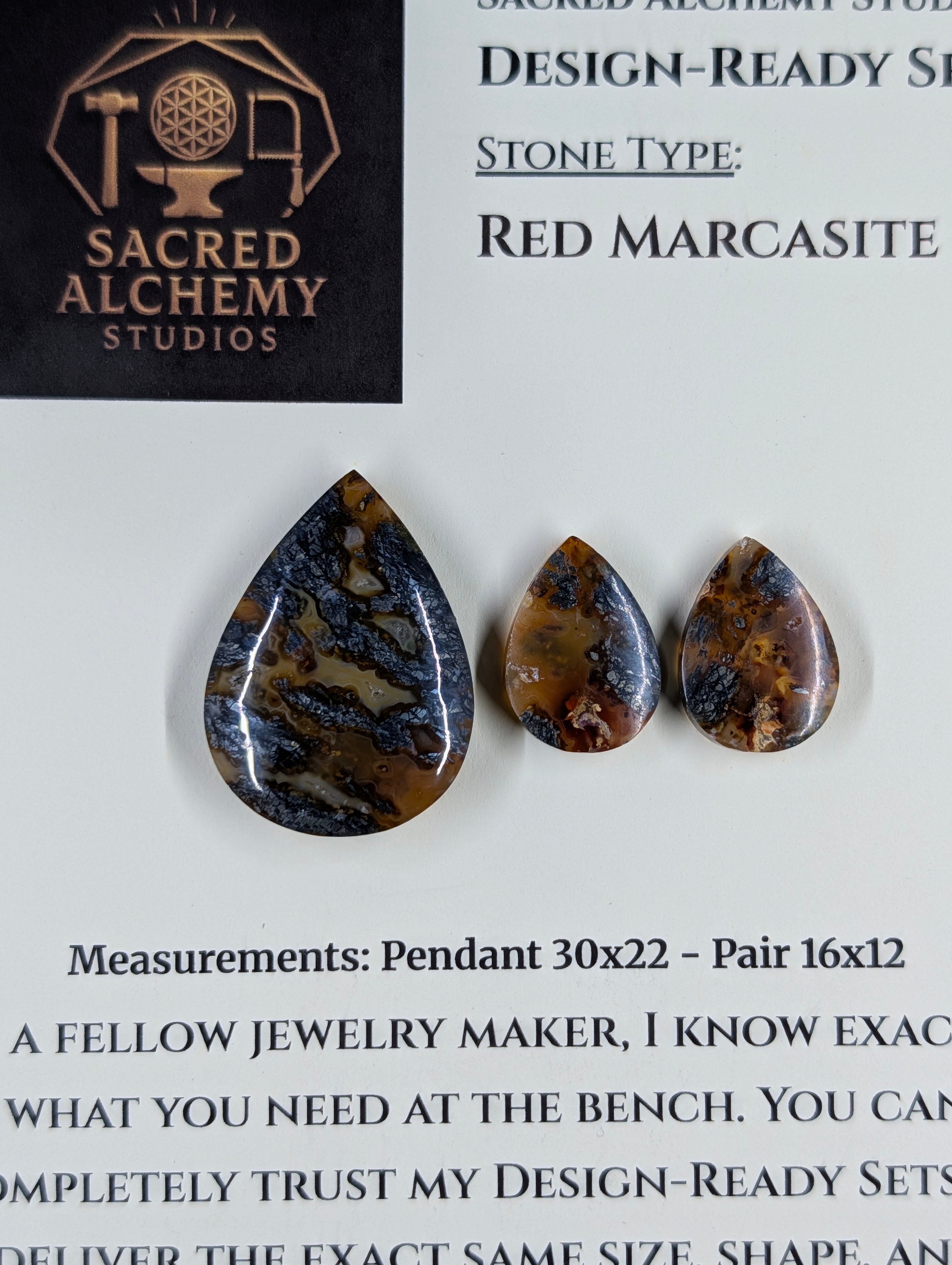 Tear Shape - Red Marcasite - Design-Ready Set