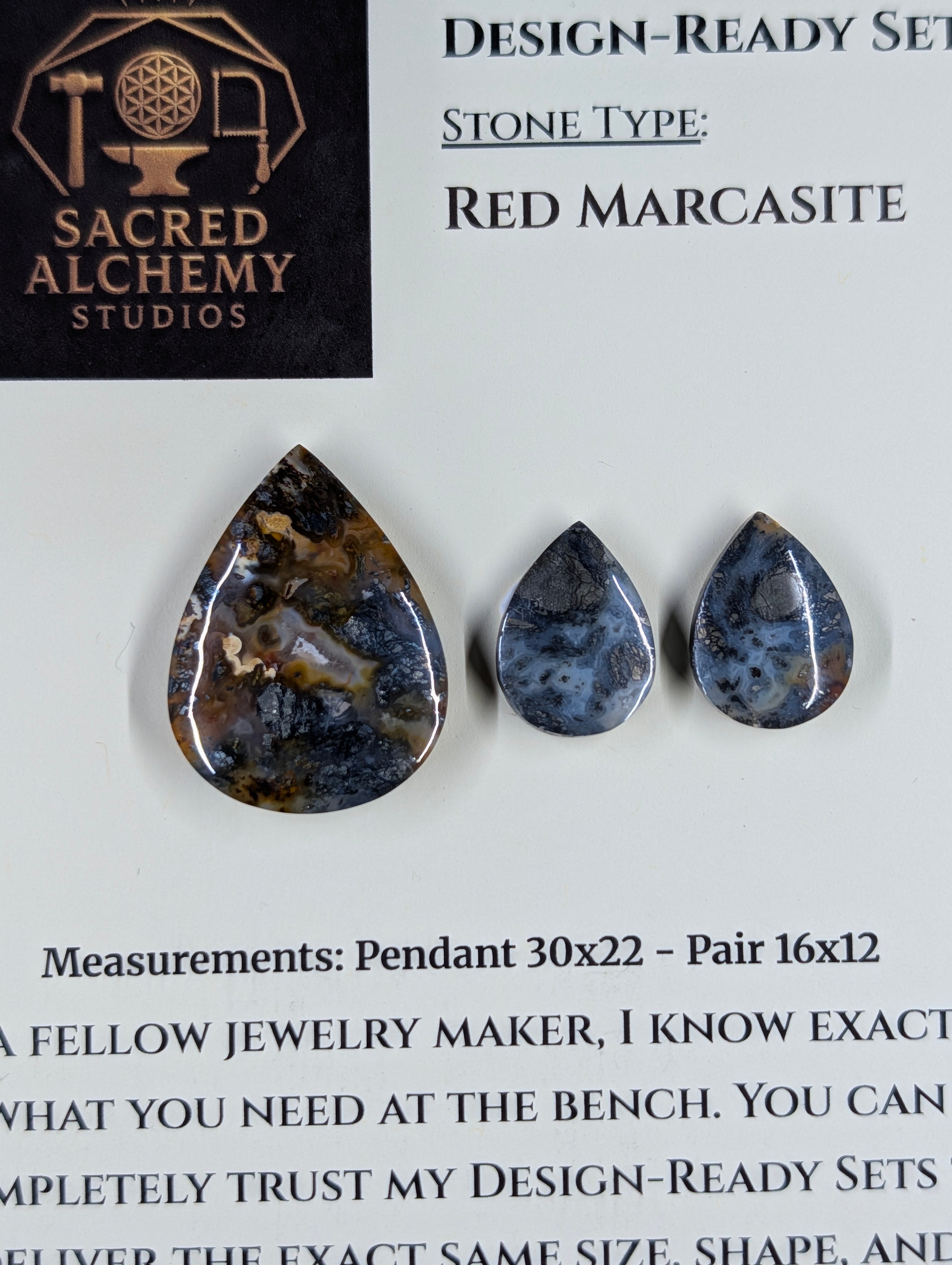 Tear Shape - Red Marcasite - Design-Ready Set