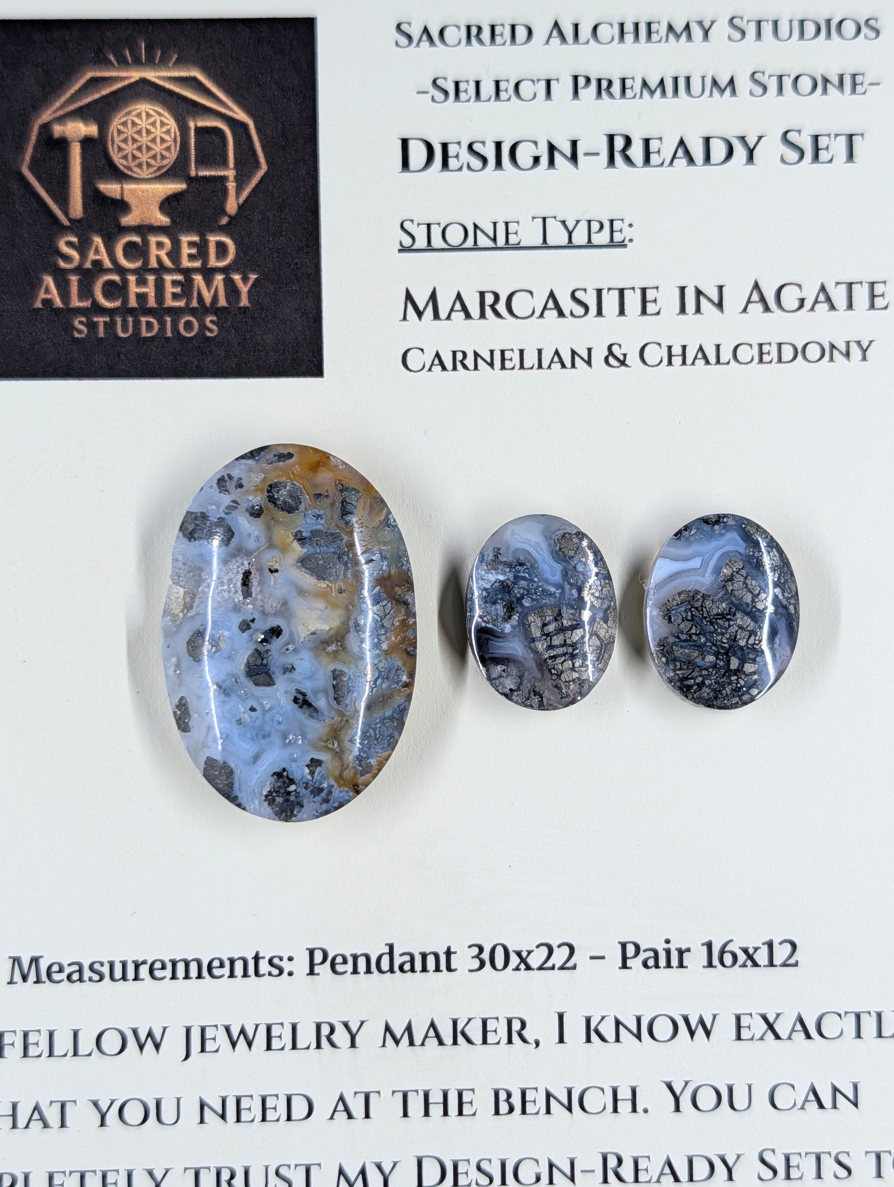 Oval Shape - Marcasite in Agate - Sacred Alchemy Select - Design-Ready Set
