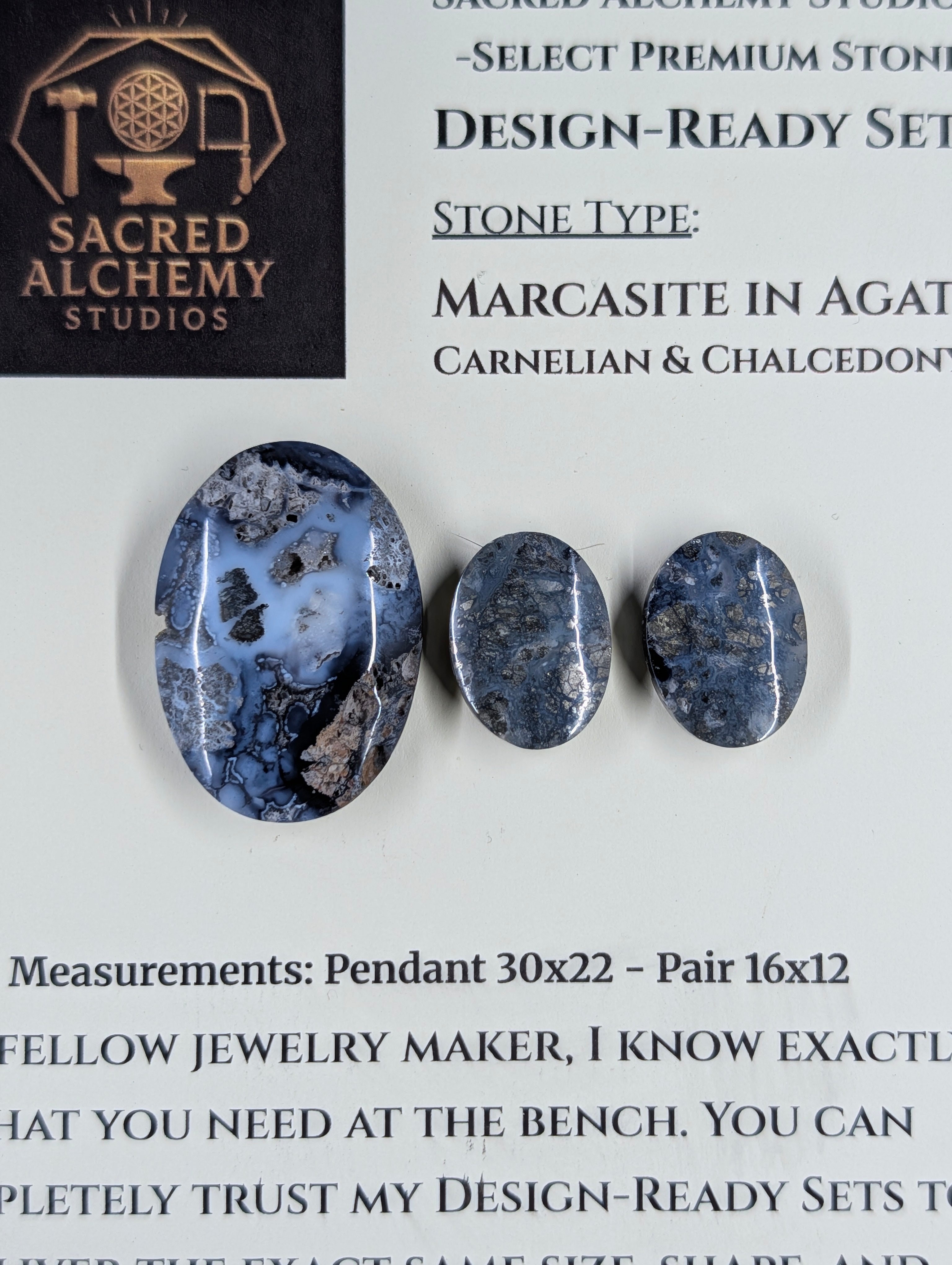 Oval Shape - Marcasite in Agate - Sacred Alchemy Select - Design-Ready Set