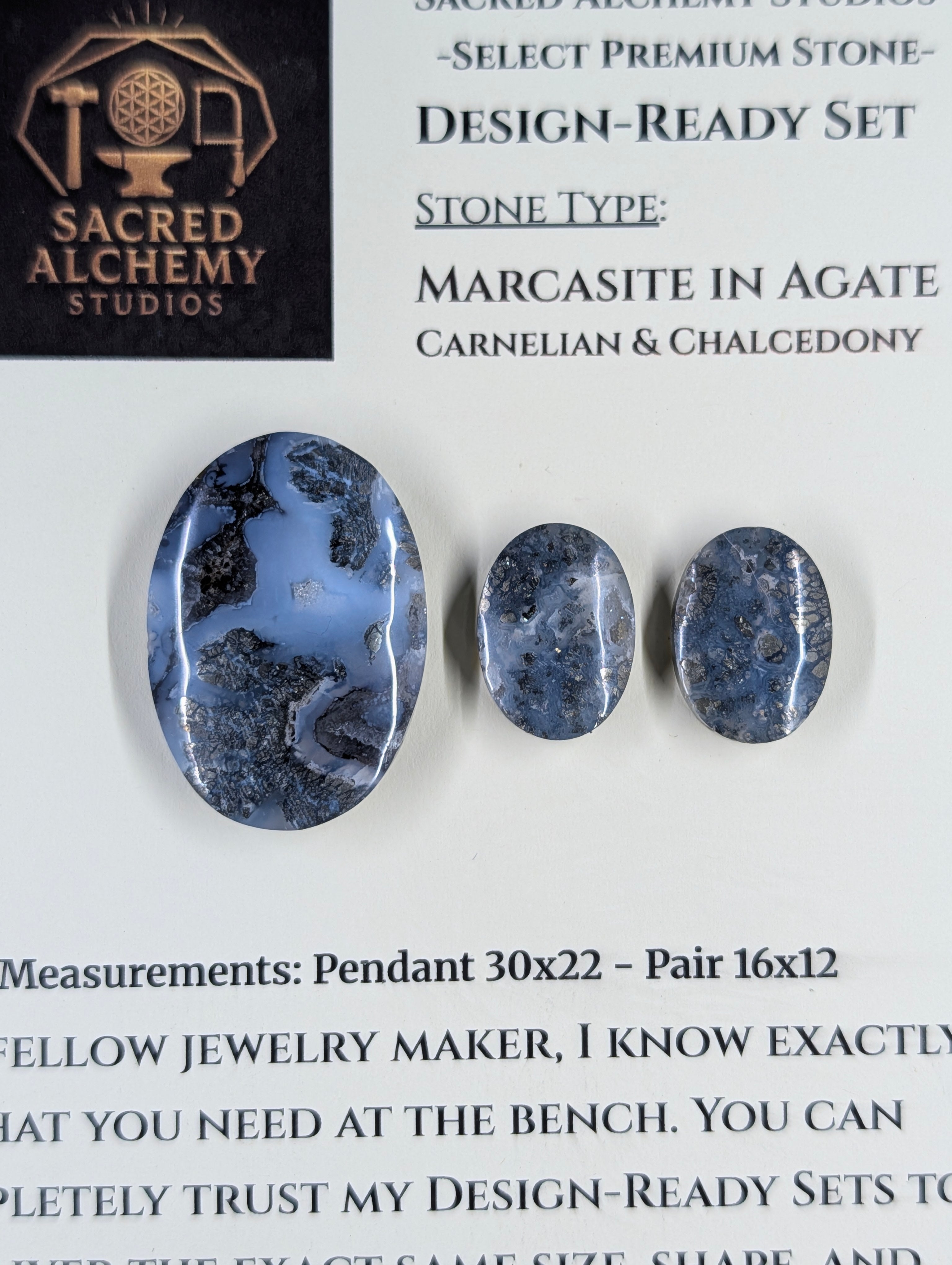 Oval Shape - Marcasite in Agate - Sacred Alchemy Select - Design-Ready Set