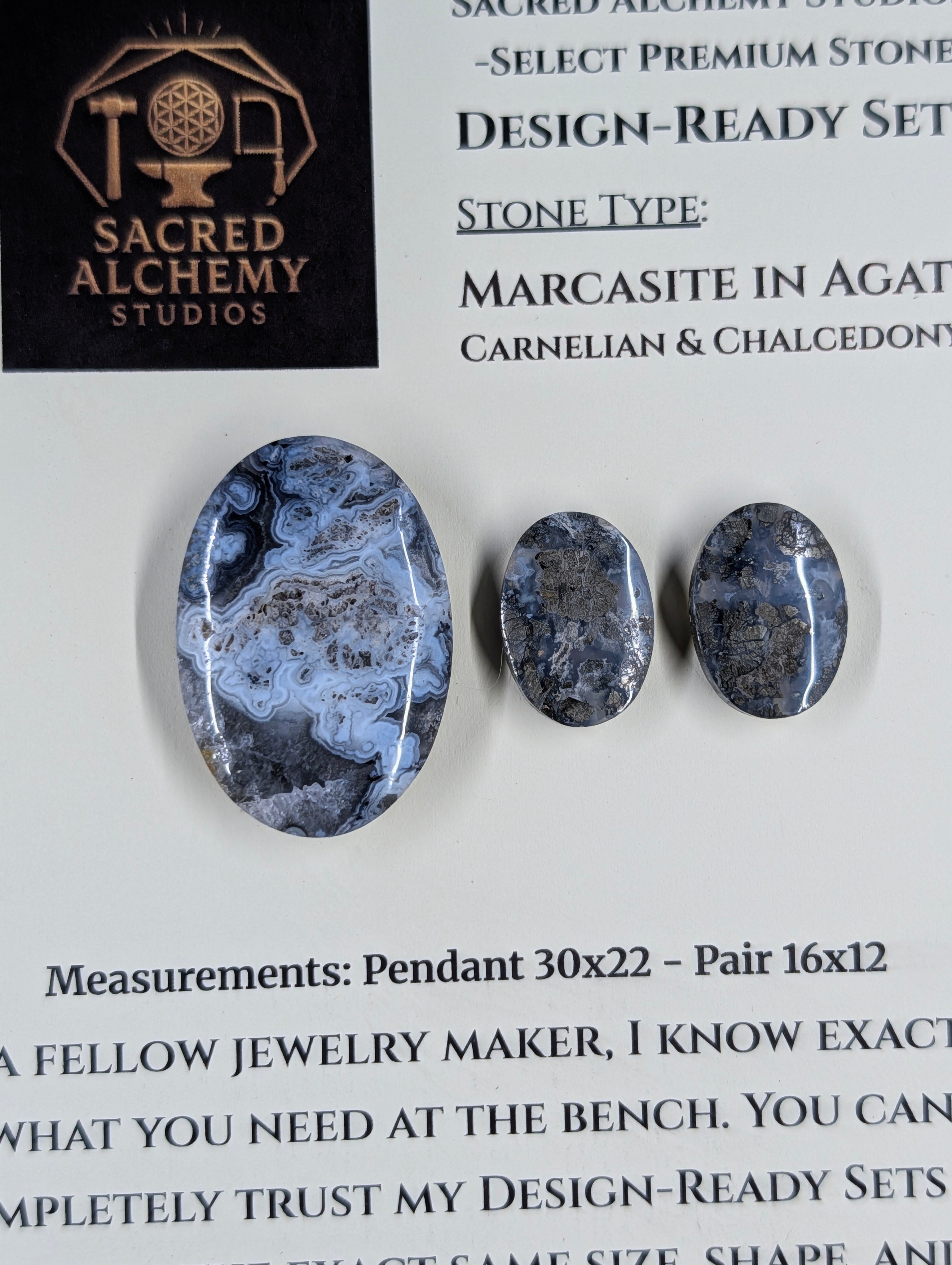 Oval Shape - Marcasite in Agate - Sacred Alchemy Select - Design-Ready Set