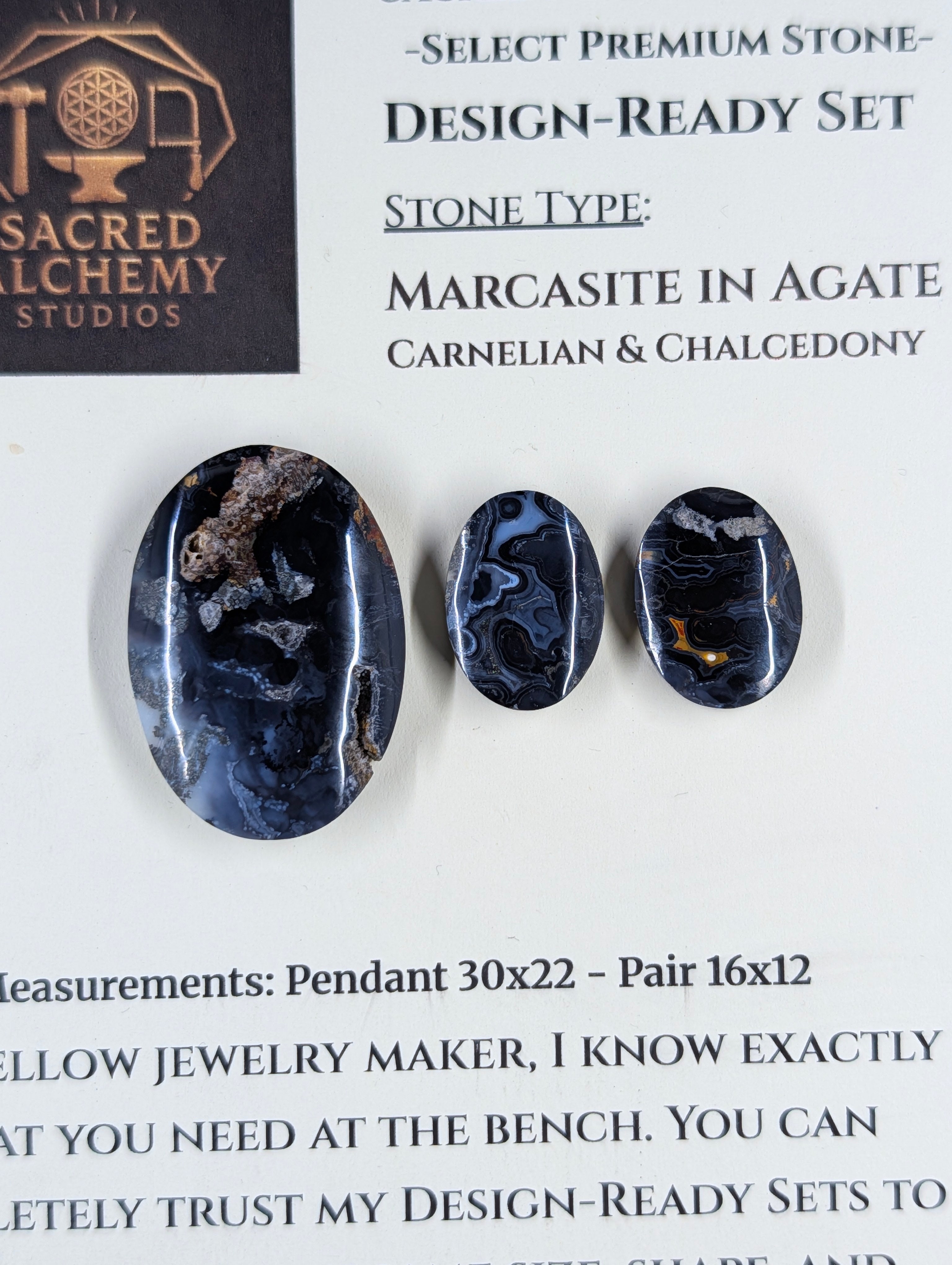 Oval Shape - Marcasite in Agate - Sacred Alchemy Select - Design-Ready Set