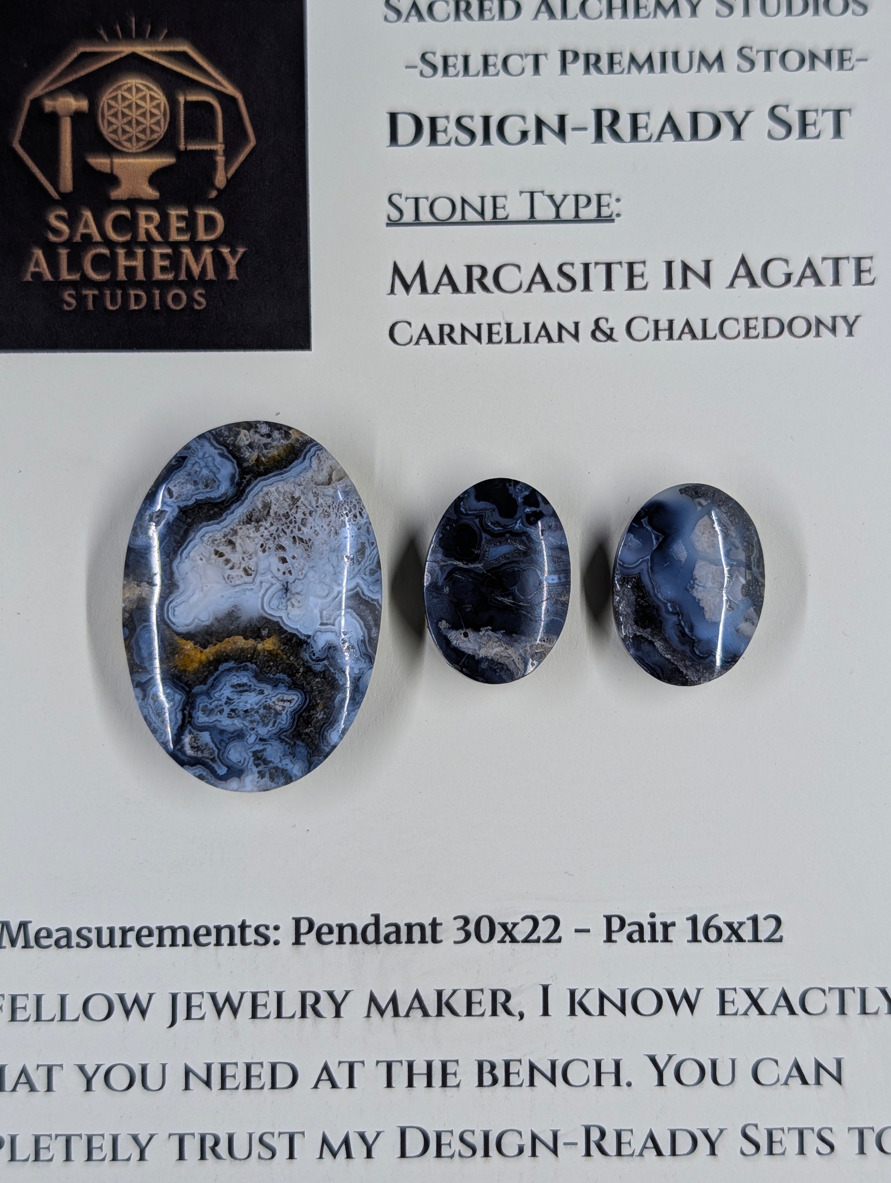 Oval Shape - Marcasite in Agate - Sacred Alchemy Select - Design-Ready Set