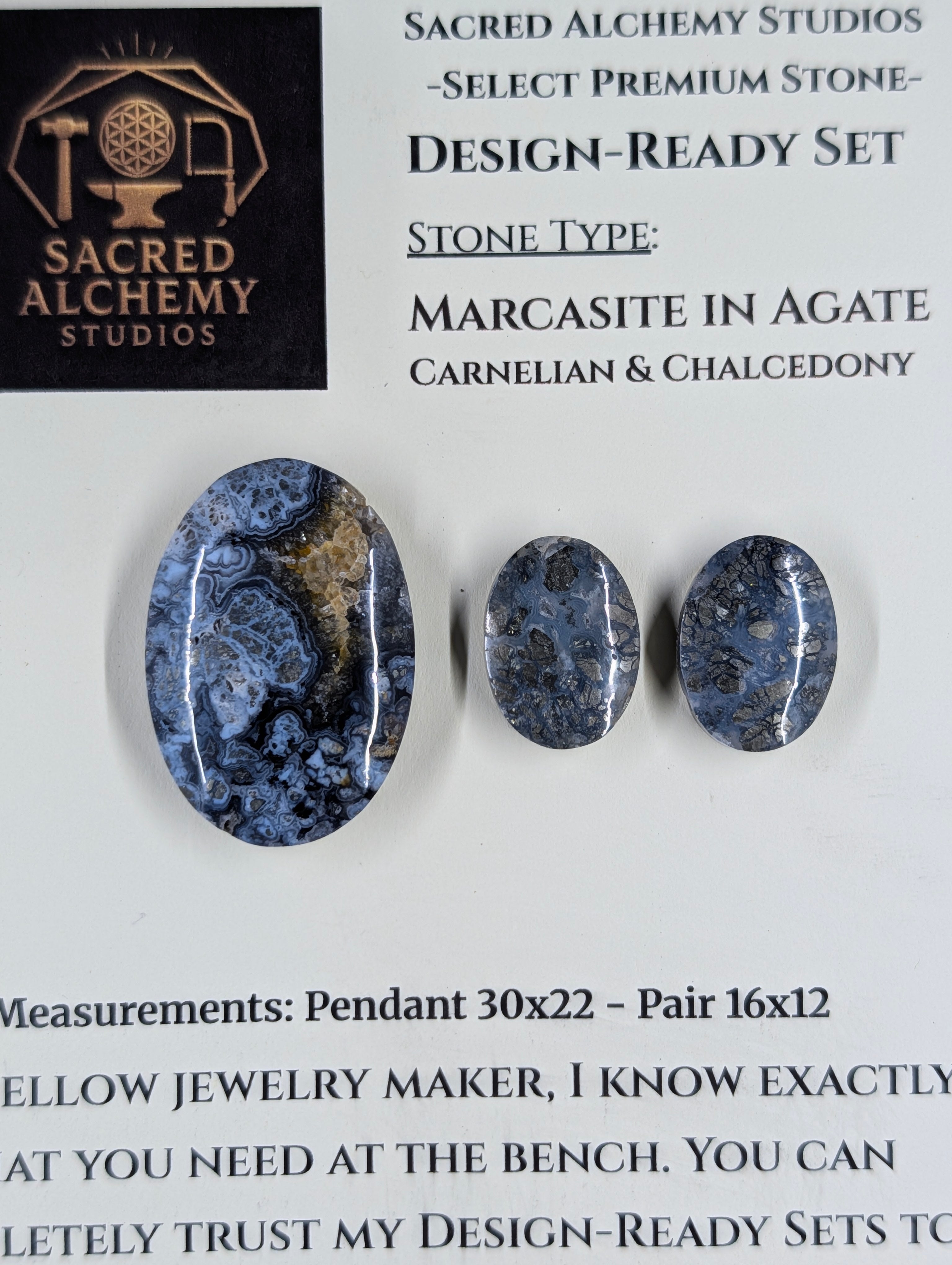 Oval Shape - Marcasite in Agate - Sacred Alchemy Select - Design-Ready Set