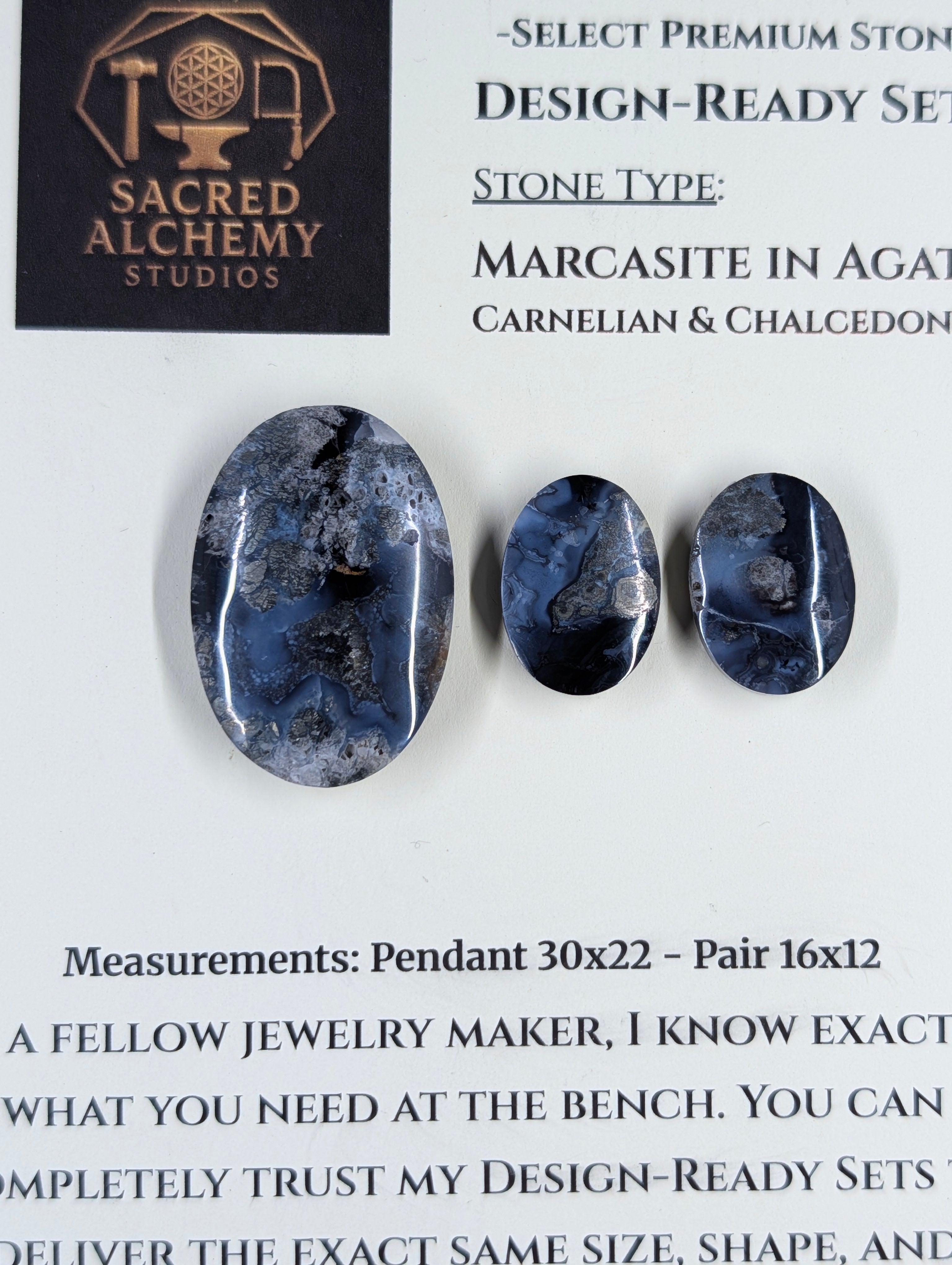 Oval Shape - Marcasite in Agate - Sacred Alchemy Select - Design-Ready Set