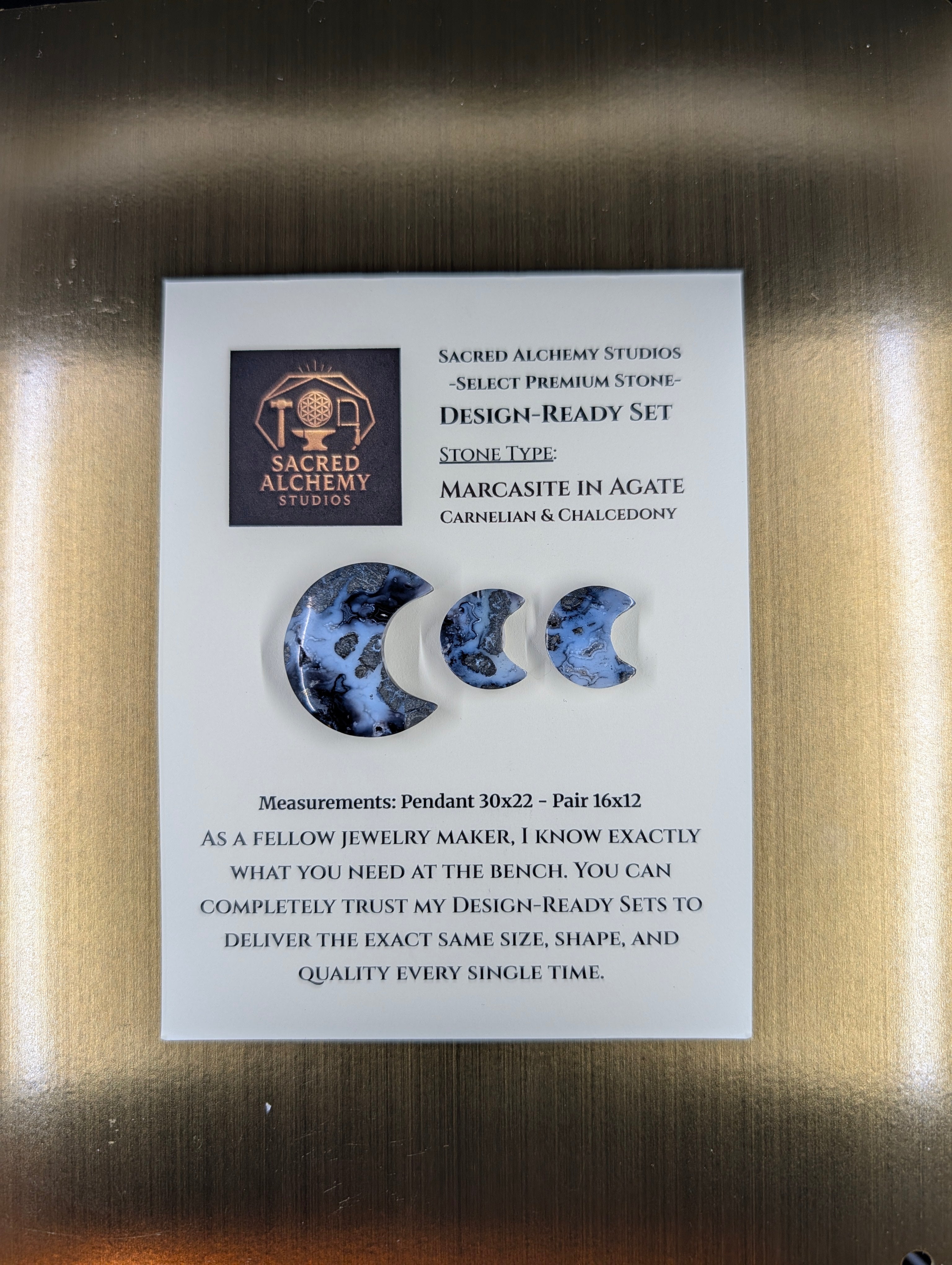 Crescent Moon - Marcasite in Agate - Sacred Alchemy Select - Design-Ready Set